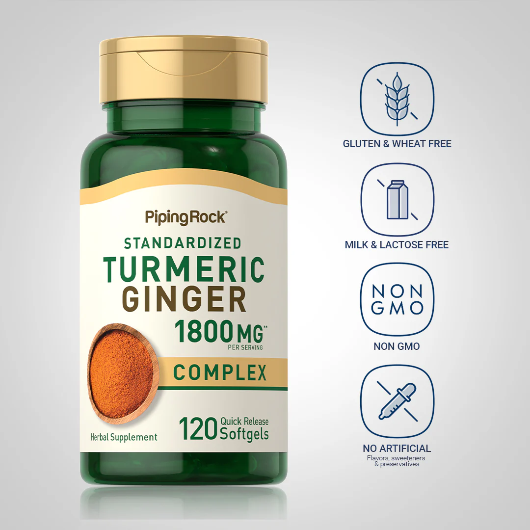 Turmeric Ginger Complex Standardized, 1800 mg (per serving), 120 Quick Release Softgels, 2  Bottles - Image 4