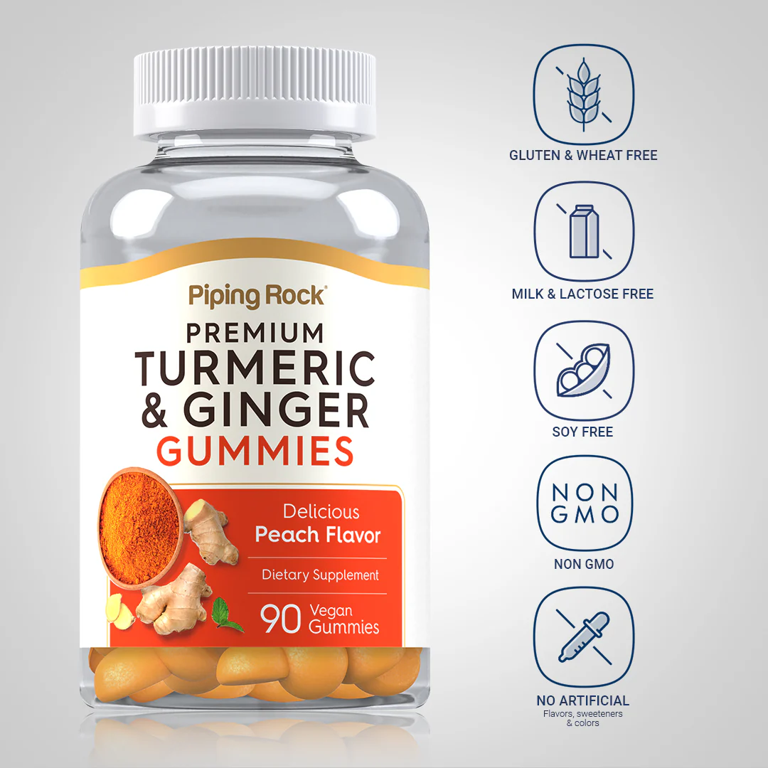 Turmeric & Ginger (Delicious Peach), 90 Vegan Gummies - Image 4