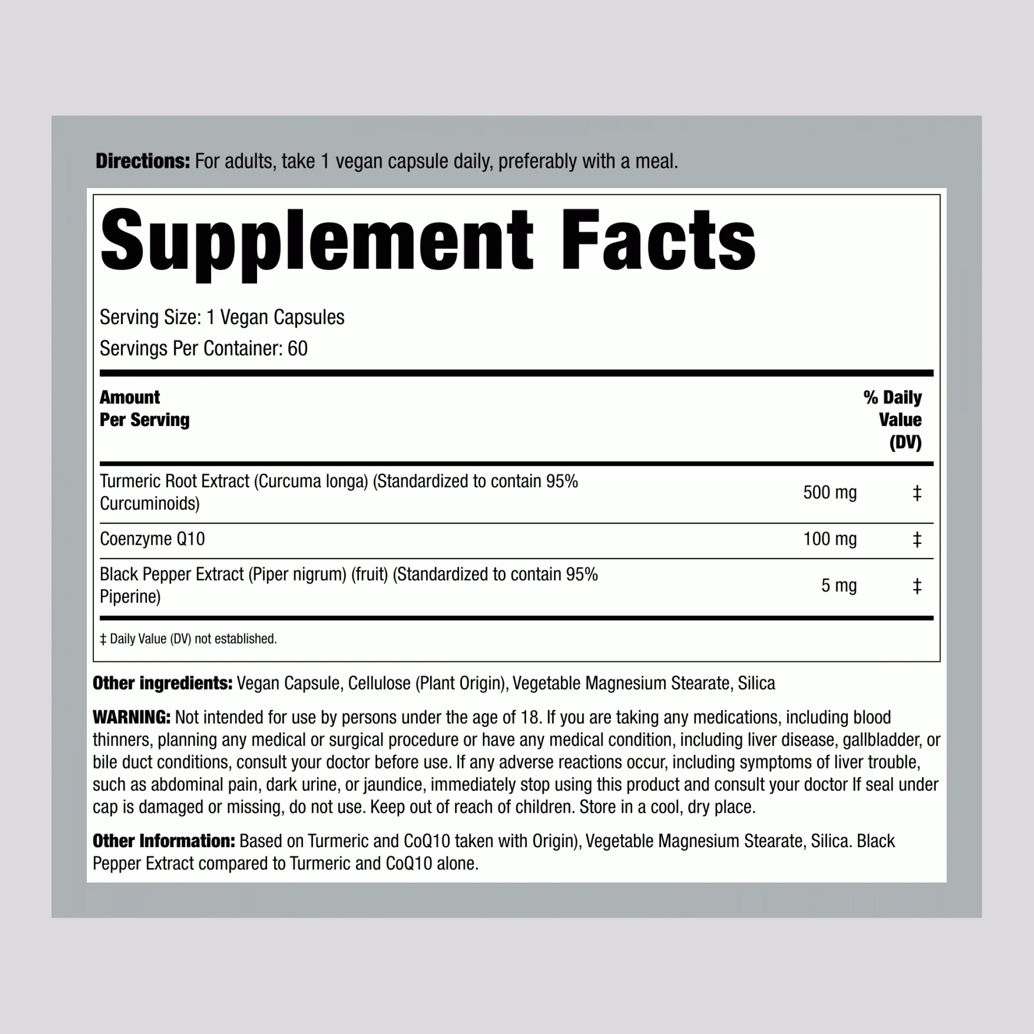 Turmeric plus CoQ10 w/ Black Pepper Extract, 60 Vegan Capsules - Image 2