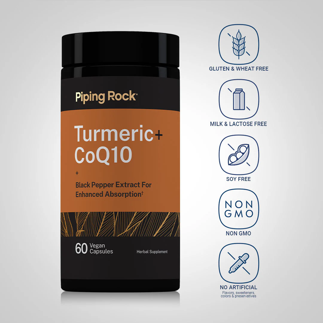 Turmeric plus CoQ10 w/ Black Pepper Extract, 60 Vegan Capsules - Image 4