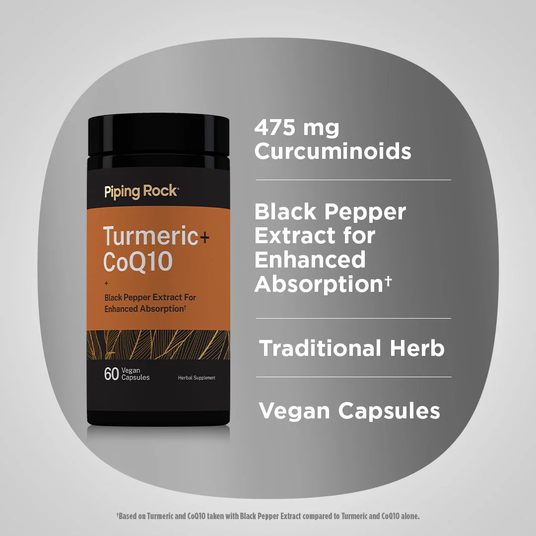 Turmeric plus CoQ10 w/ Black Pepper Extract, 60 Vegan Capsules, 2  Bottles - Image 3