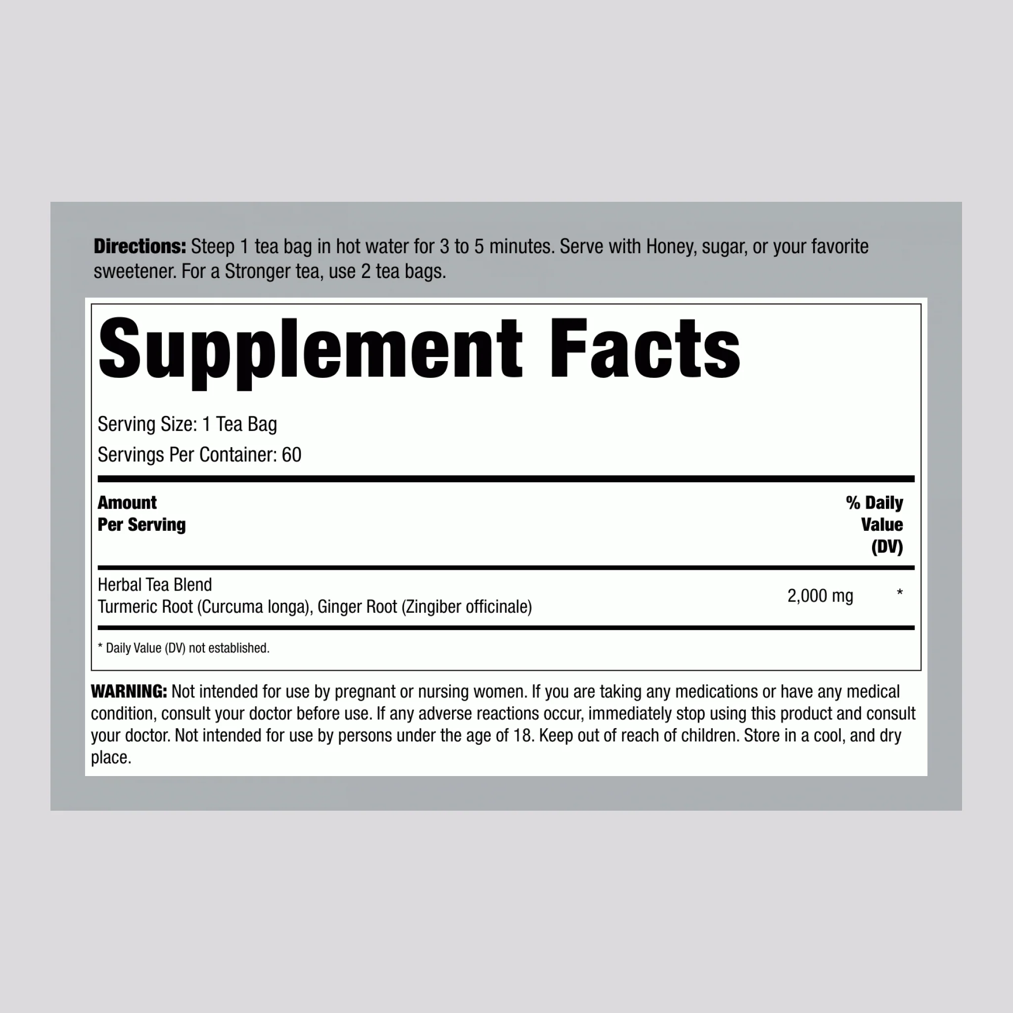 Turmeric Tea, 2000 mg, 60 Tea Bags - Image 2