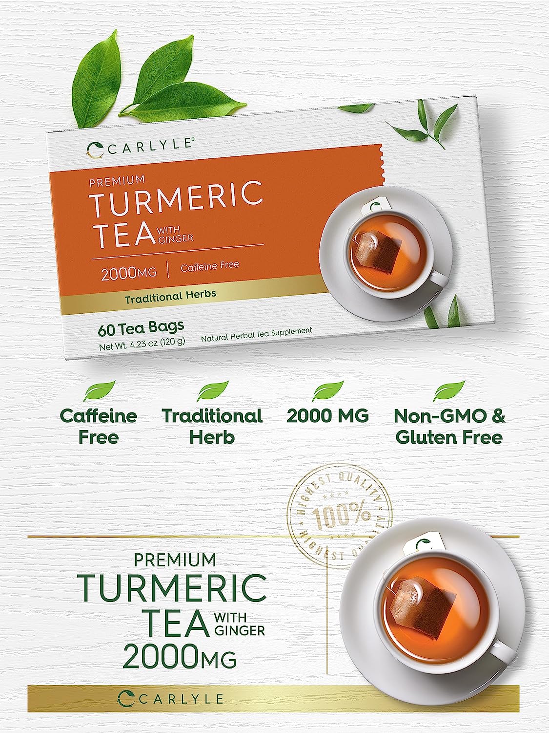 Turmeric Tea, 2000 mg, 60 Tea Bags - Image 4