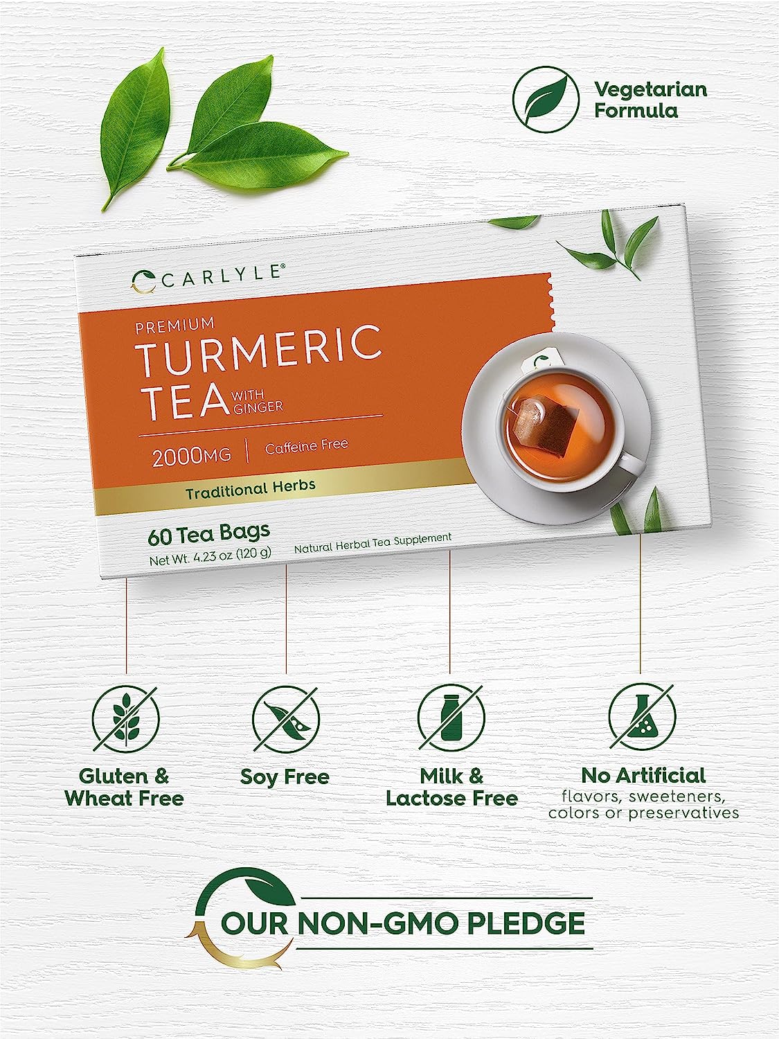 Turmeric Tea, 2000 mg, 60 Tea Bags - Image 5
