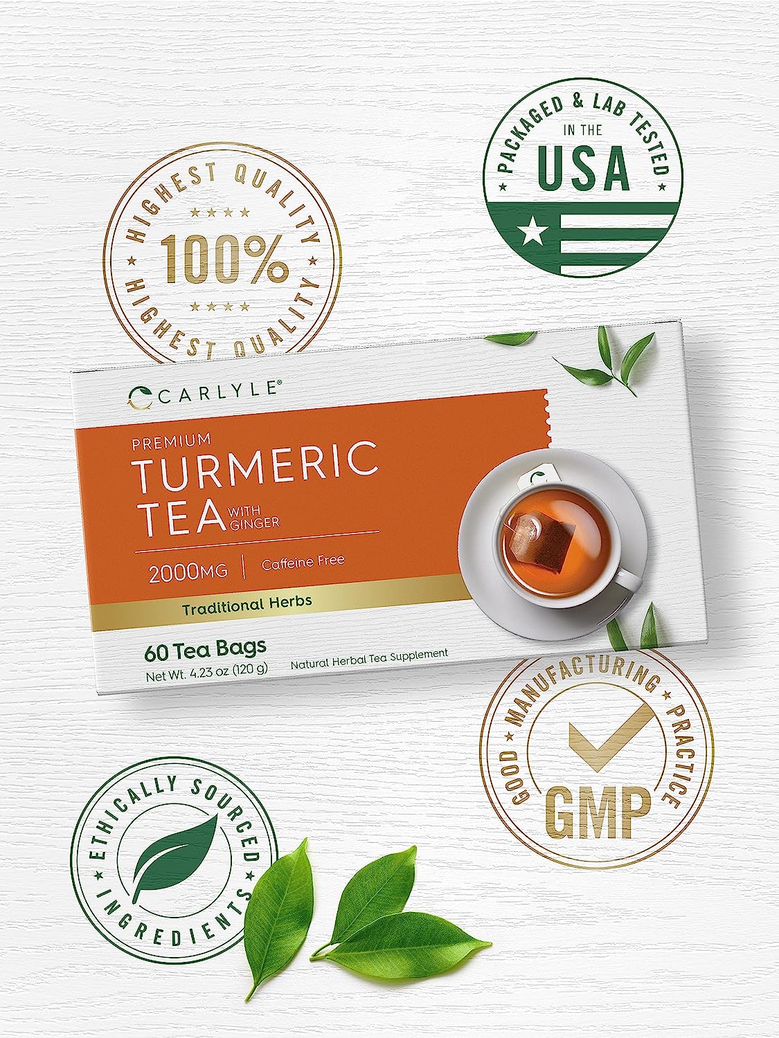 Turmeric Tea, 2000 mg, 60 Tea Bags - Image 6
