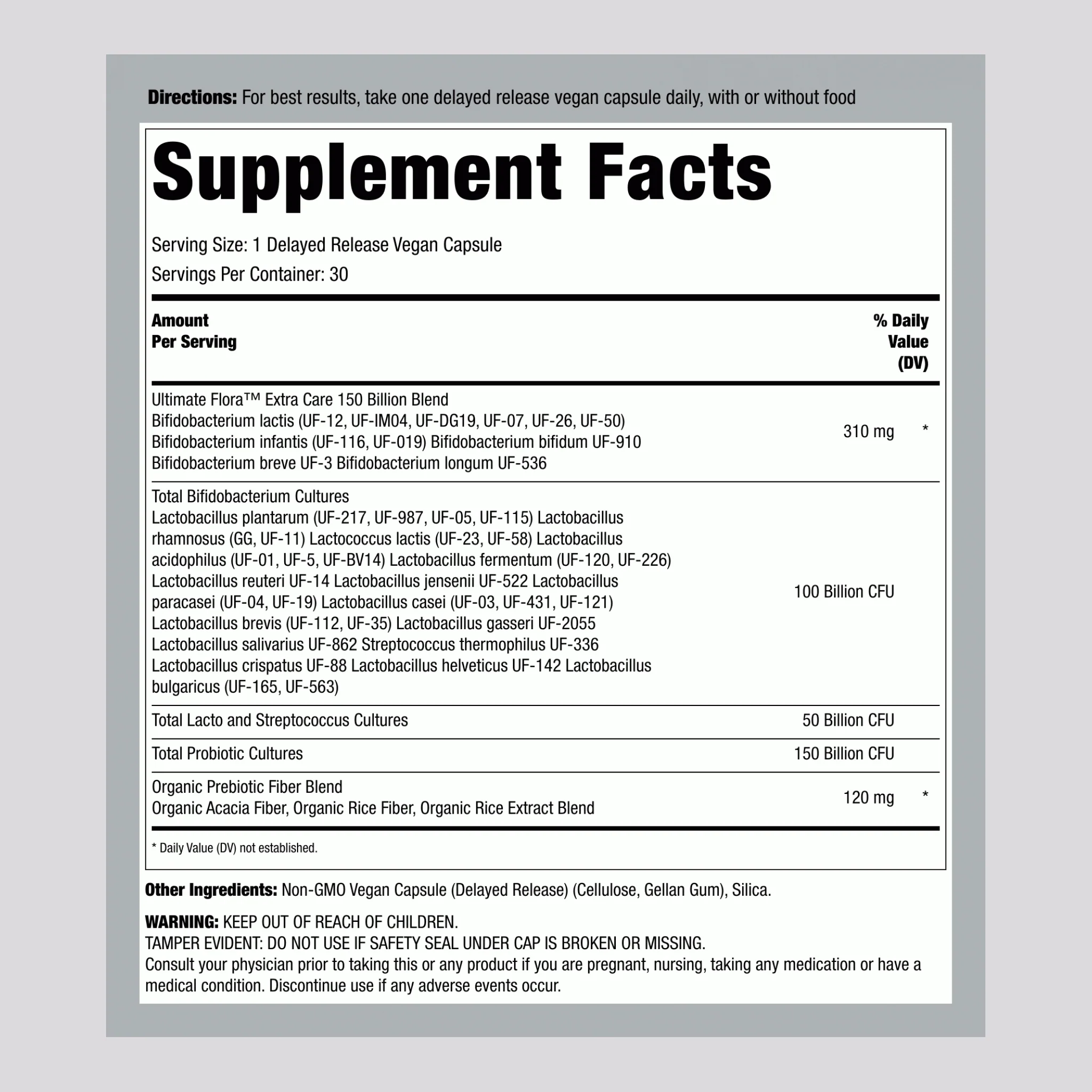 Ultimate Flora Extra Care Probiotic 150 Billion, 30 Delayed Release Vegan Caps - Image 2