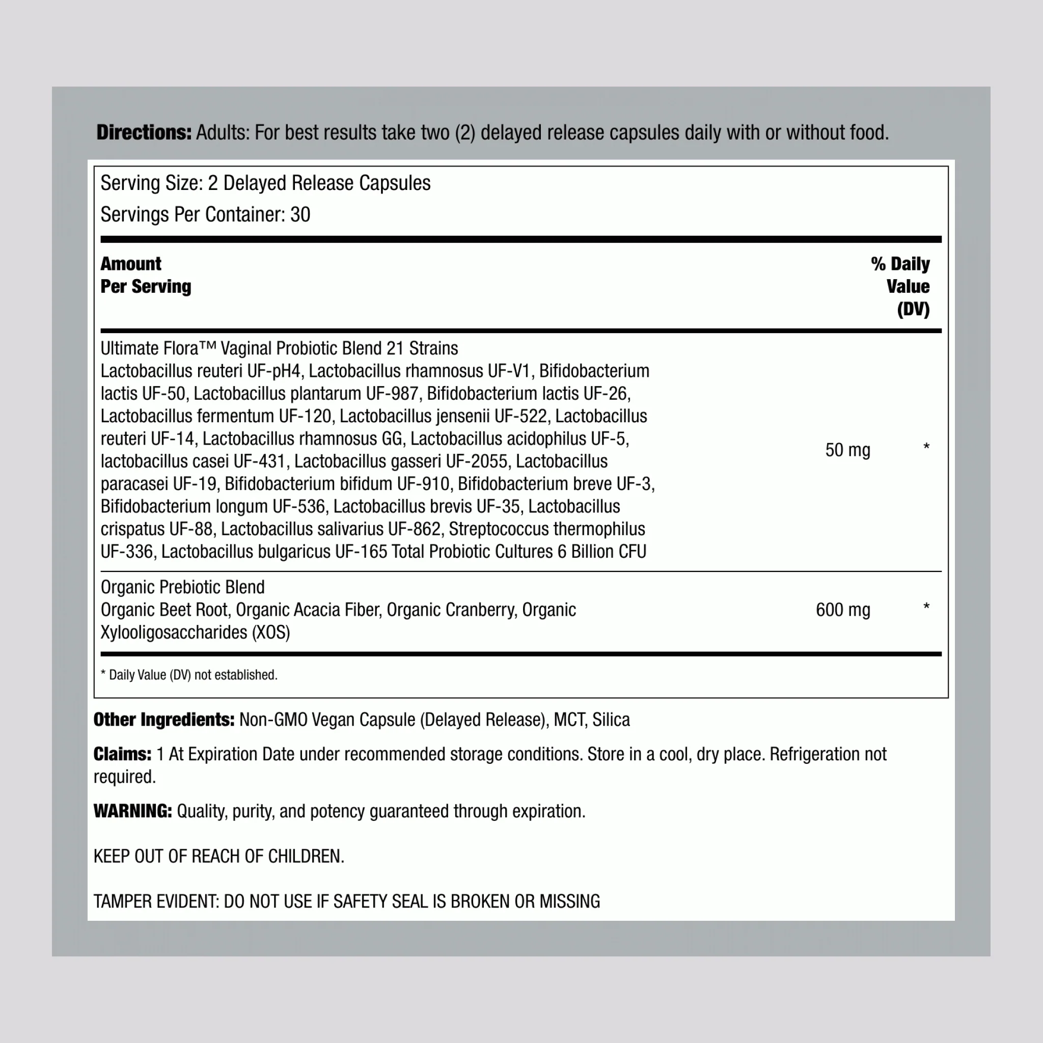 Ultimate Flora Vaginal Probiotic, 60 Delayed Release Capsules - Image 2
