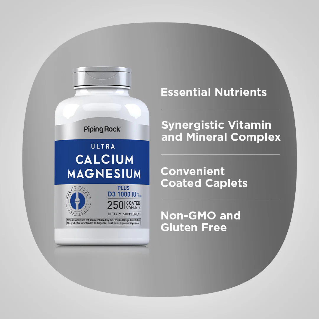 Ultra Calcium Magnesium Plus D3 (Cal 1000mg/Mag 500mg/D3 1000IU) (per serving), 250 Coated Caplets - Image 4