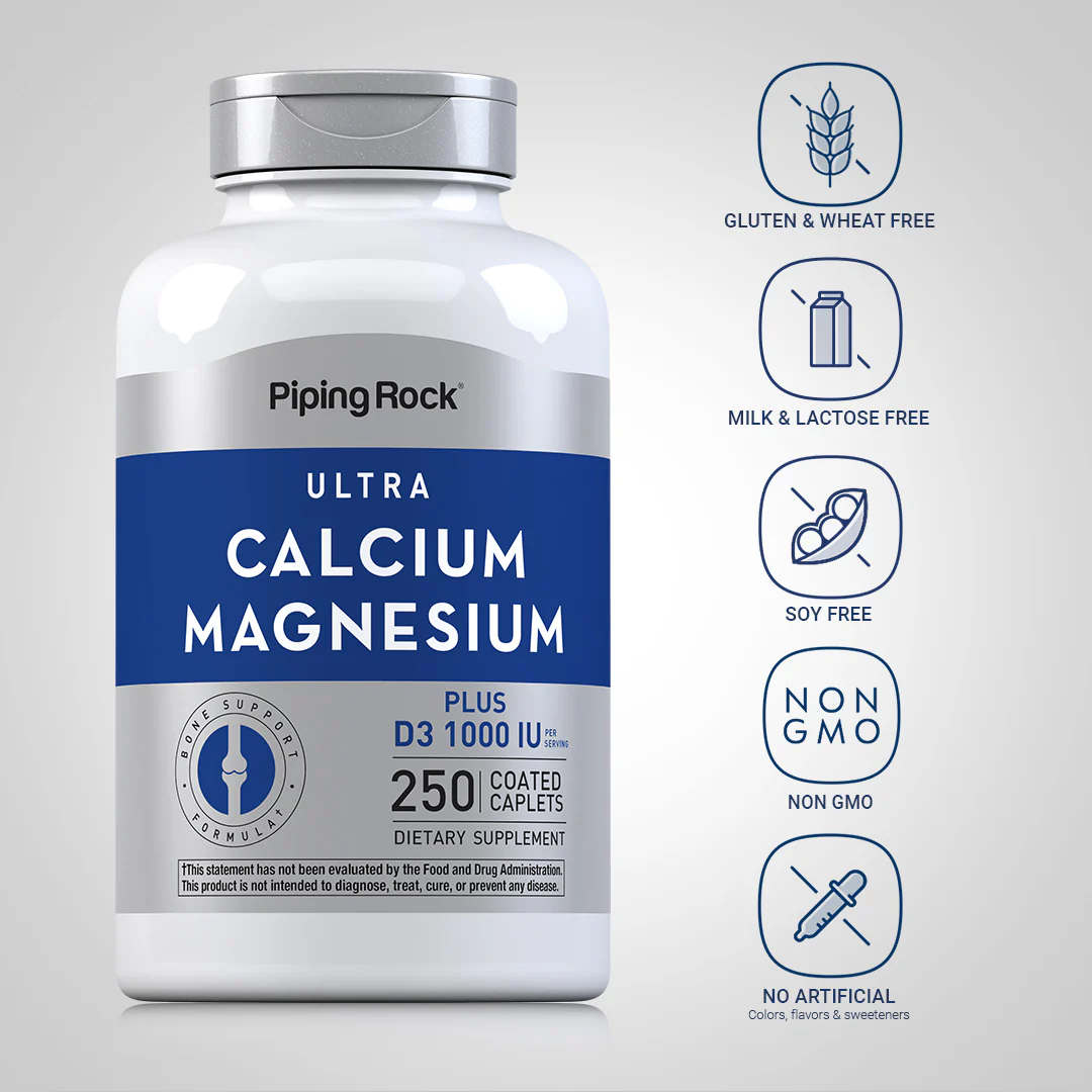 Ultra Calcium Magnesium Plus D3 (Cal 1000mg/Mag 500mg/D3 1000IU) (per serving), 250 Coated Caplets, 2  Bottles - Image 5