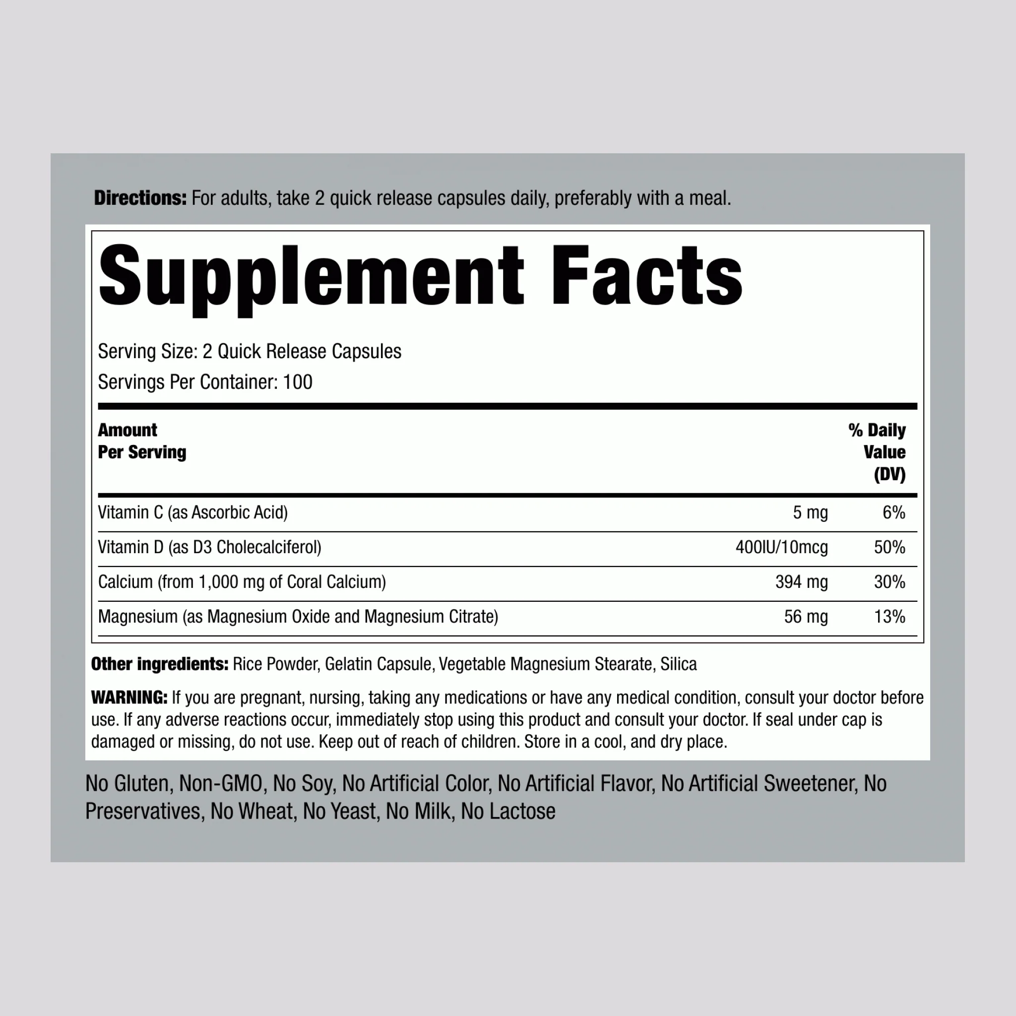 Ultra Coral Calcium Complex, 1000 mg, 200 Quick Release Capsules, 2  Bottles - Image 2