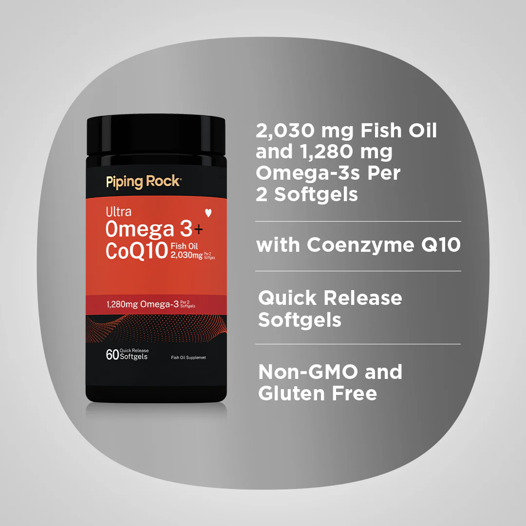 Ultra Omega 3 plus CoQ10 Fish Oil, 60 Quick Release Softgels - Image 3