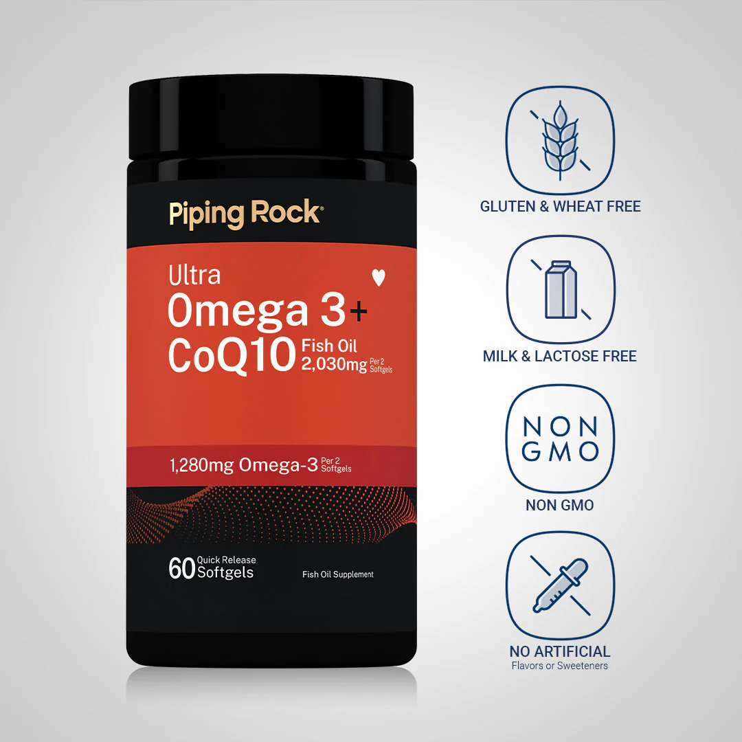 Ultra Omega 3 plus CoQ10 Fish Oil, 60 Quick Release Softgels - Image 4