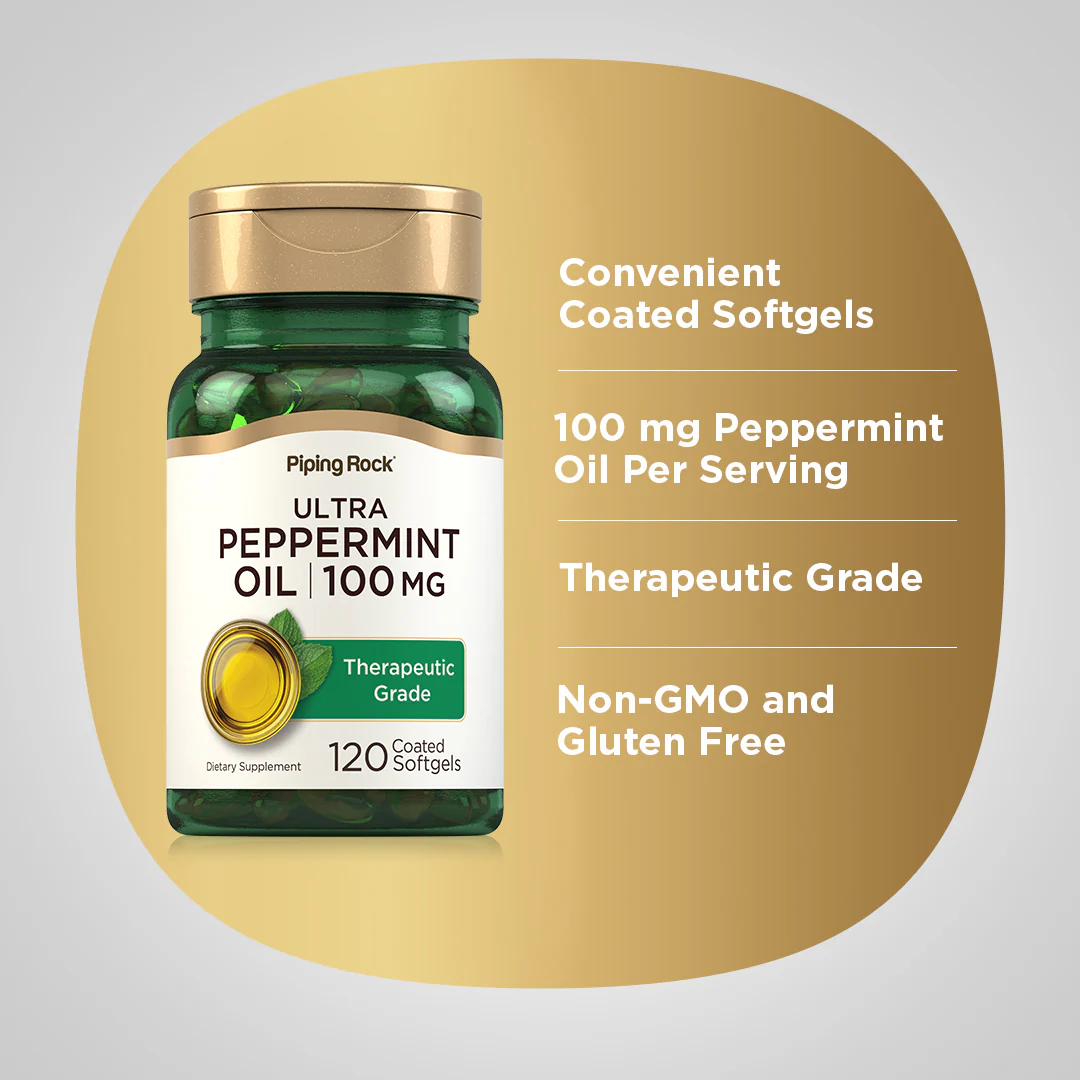 Ultra Peppermint Oil (Enteric Coated), 100 mg, 120 Coated Softgels - Image 3