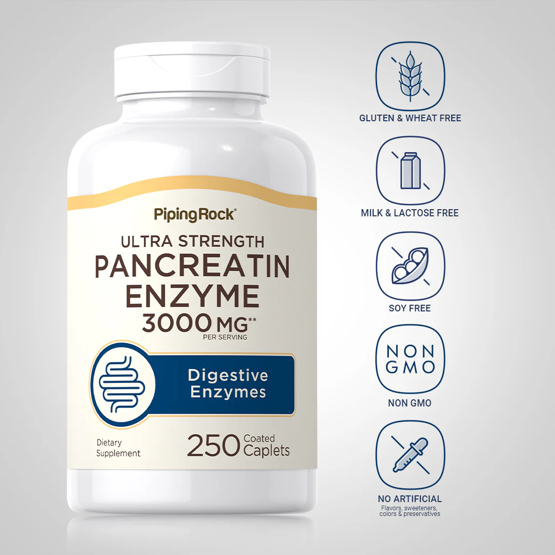 Ultra Strength Pancreatin Enzyme, 3000 mg (per serving), 250 Coated Caplets, 2  Bottles - Image 5