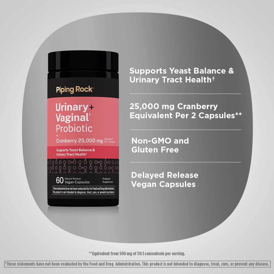 Urinary + Vaginal Probiotic + Cranberry, 25,000 mg (per serving), 60 Delayed Release Vegan Caps - Image 3