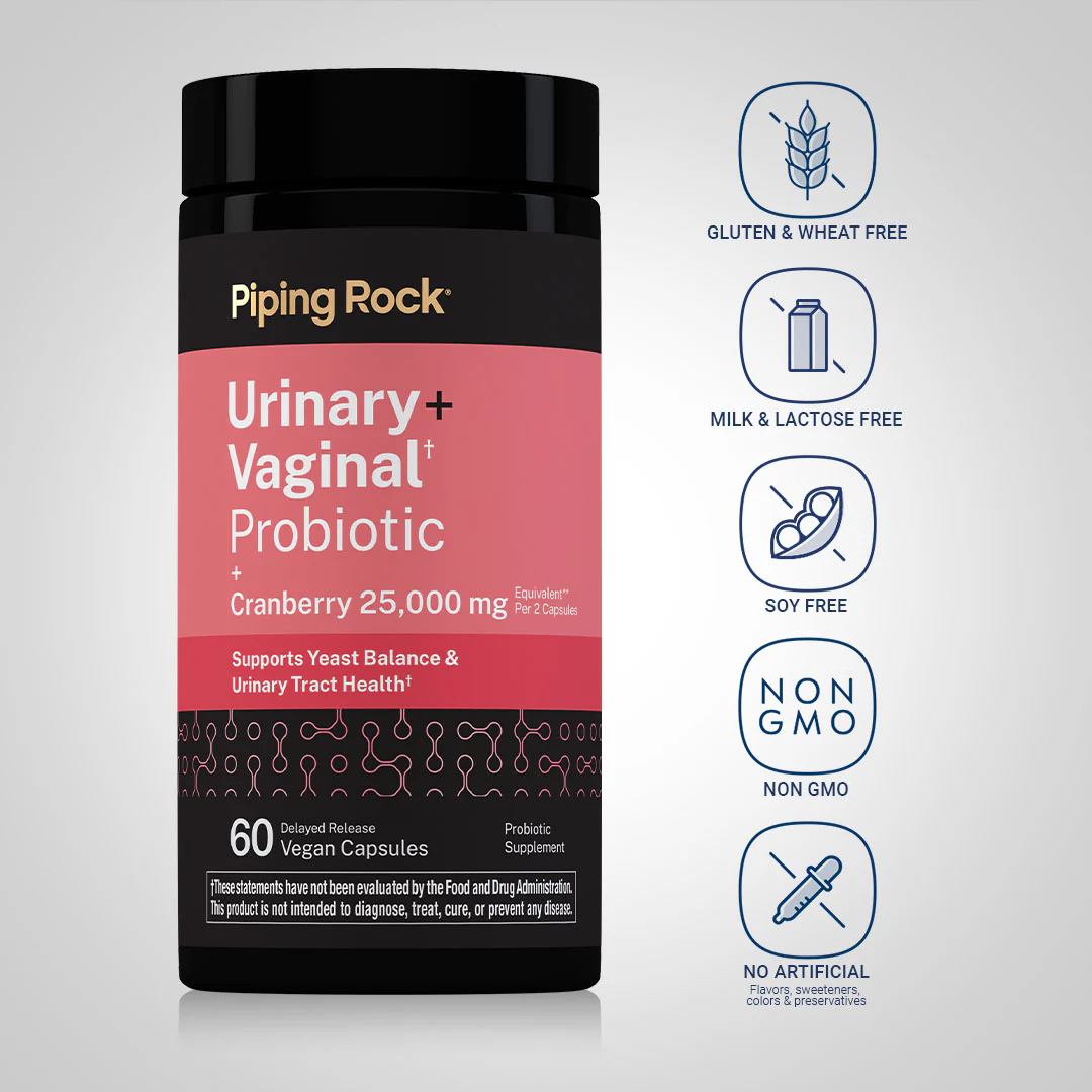 Urinary + Vaginal Probiotic + Cranberry, 25,000 mg (per serving), 60 Delayed Release Vegan Caps - Image 4