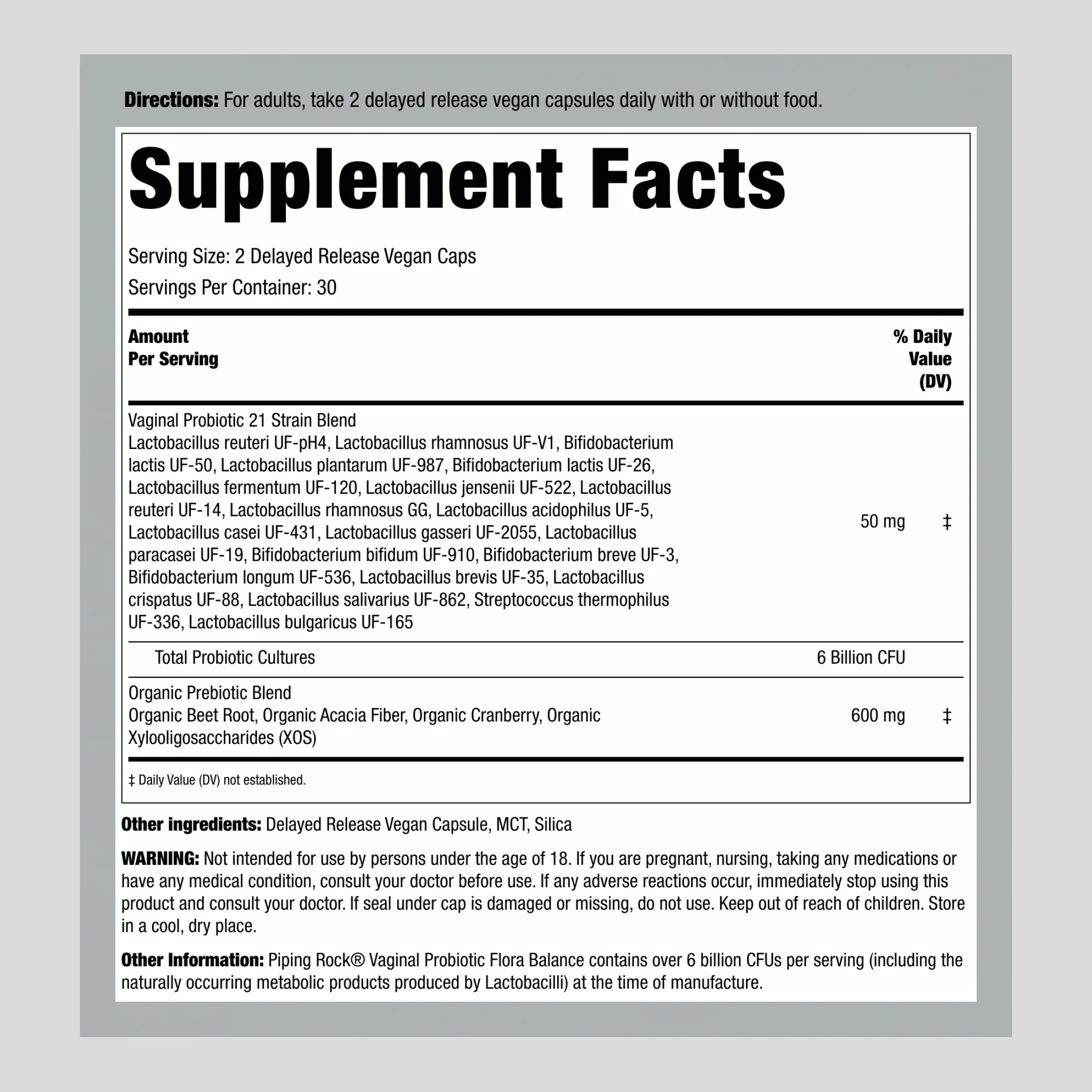 Vaginal Probiotic Flora Balance, 60 Delayed Release Vegan Caps - Image 2