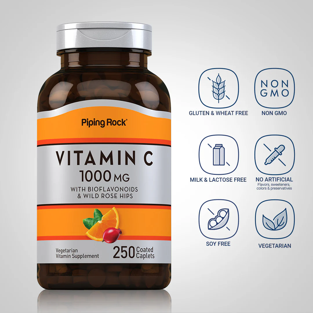 Vitamin C 1000 mg with Bioflavonoids & Rose Hips, 250 Coated Caplets - Image 5