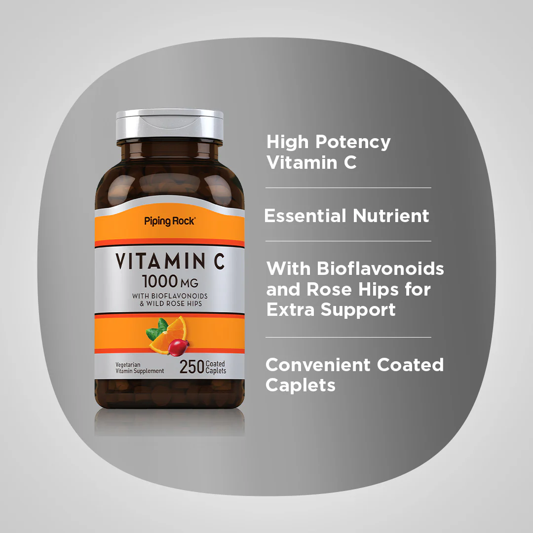Vitamin C 1000 mg with Bioflavonoids & Rose Hips, 250 Coated Caplets, 2  Bottles - Image 4