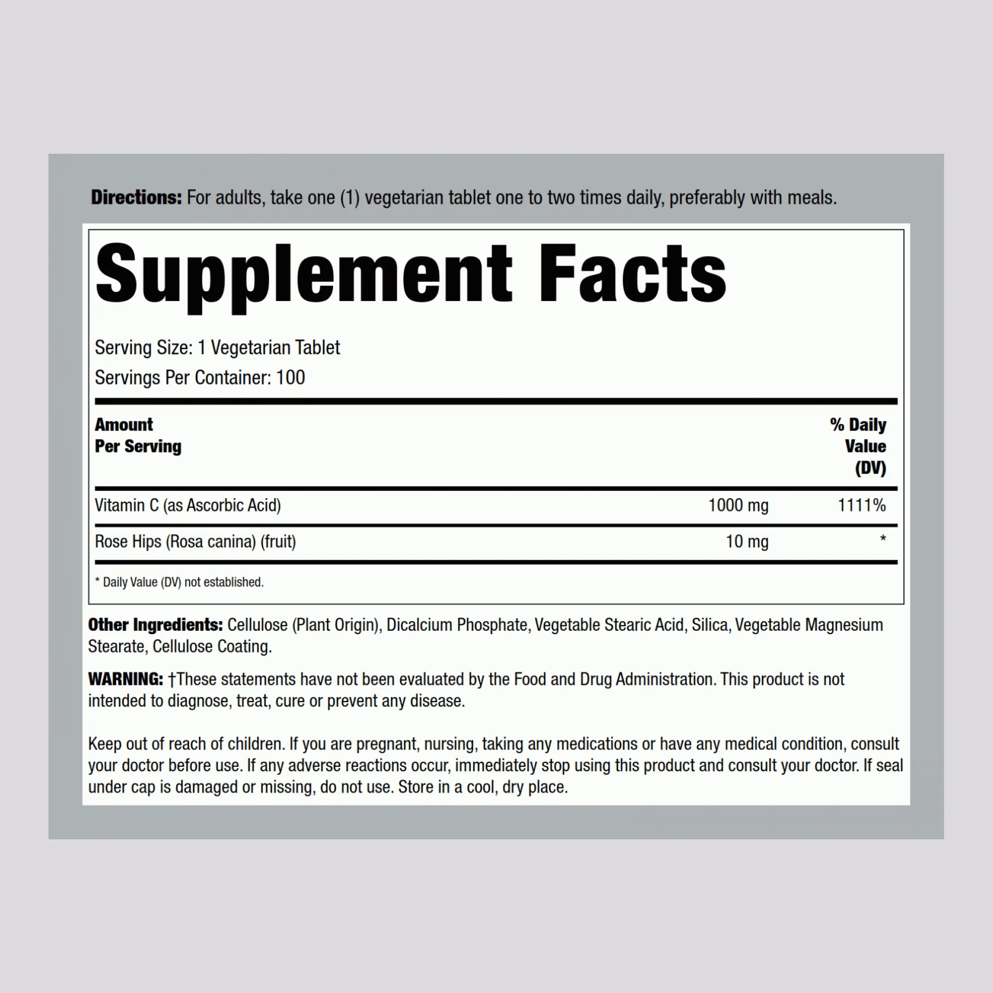 Vitamin C 1000 mg with Rose Hips (Timed Release), 100 Vegetarian Tablets - Image 2