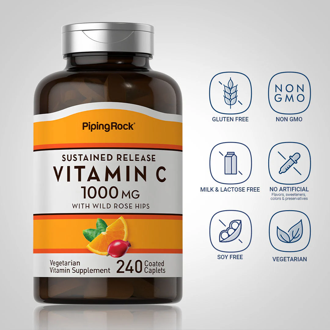 Vitamin C 1000 mg with Rose Hips Timed Release, 240 Coated Caplets, 2  Bottles - Image 5