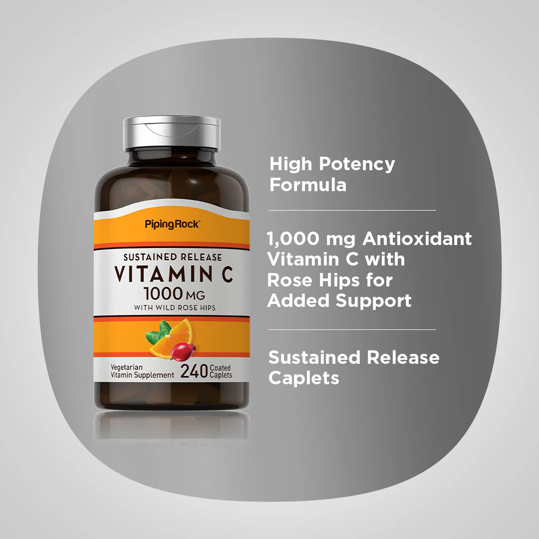 Vitamin C 1000 mg with Rosehips Timed Release, 240 Coated Caplets - Image 4