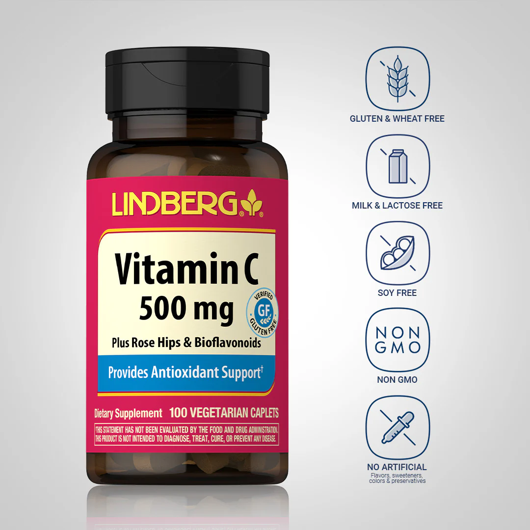 Vitamin C 500 mg plus Rose Hips & Bioflavonoids, 100 Vegetarian Caplets - Image 4