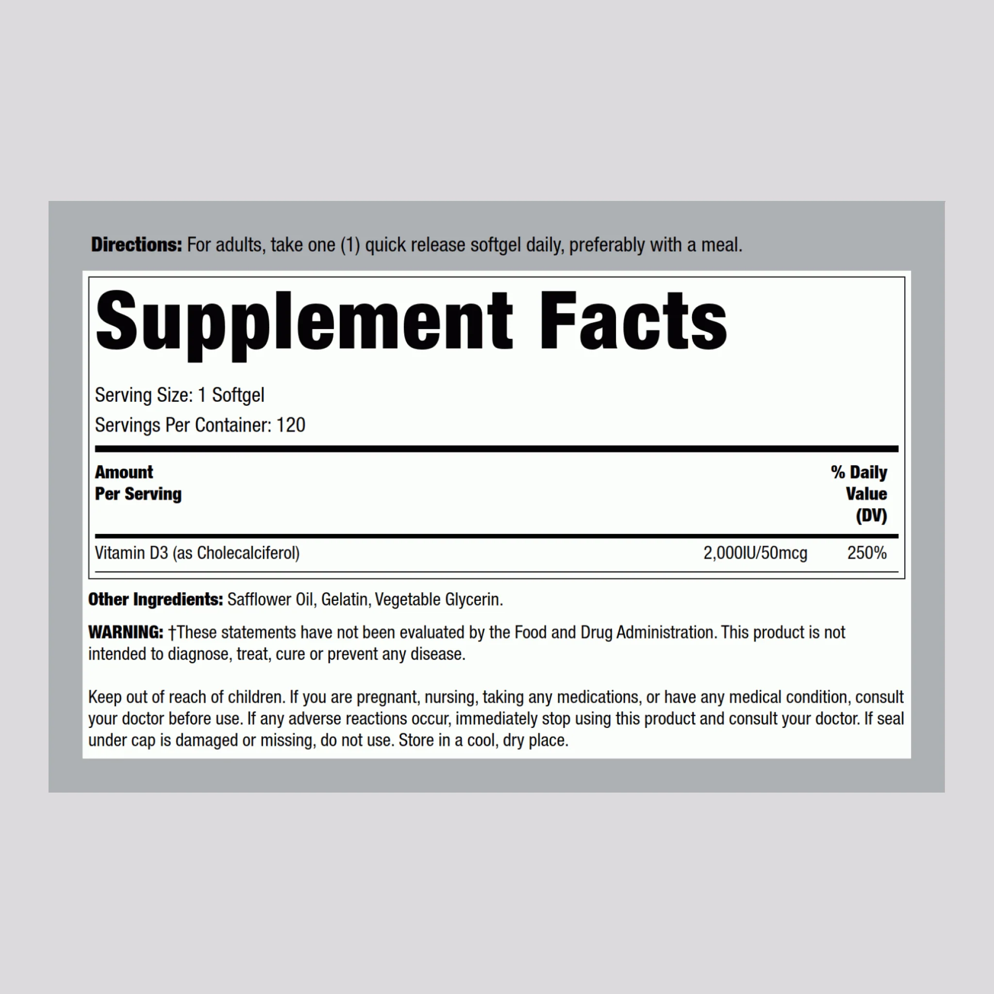 Vitamin D3, 2000 IU, 120 Quick Release Softgels, 2  Bottles - Image 2