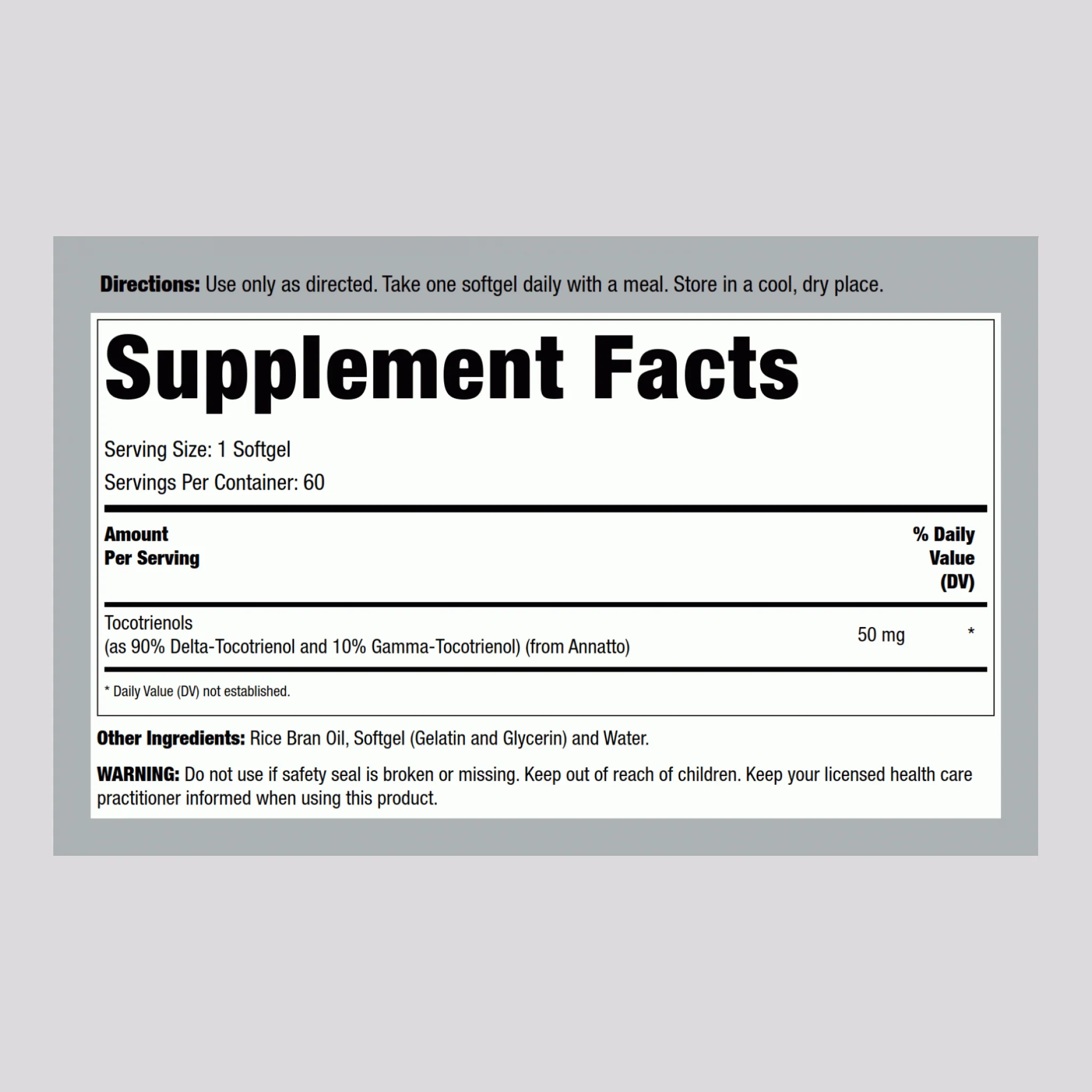 Vitamin E Tocotrienols 50 mg, Soy Free, 60 Softgels - Image 2