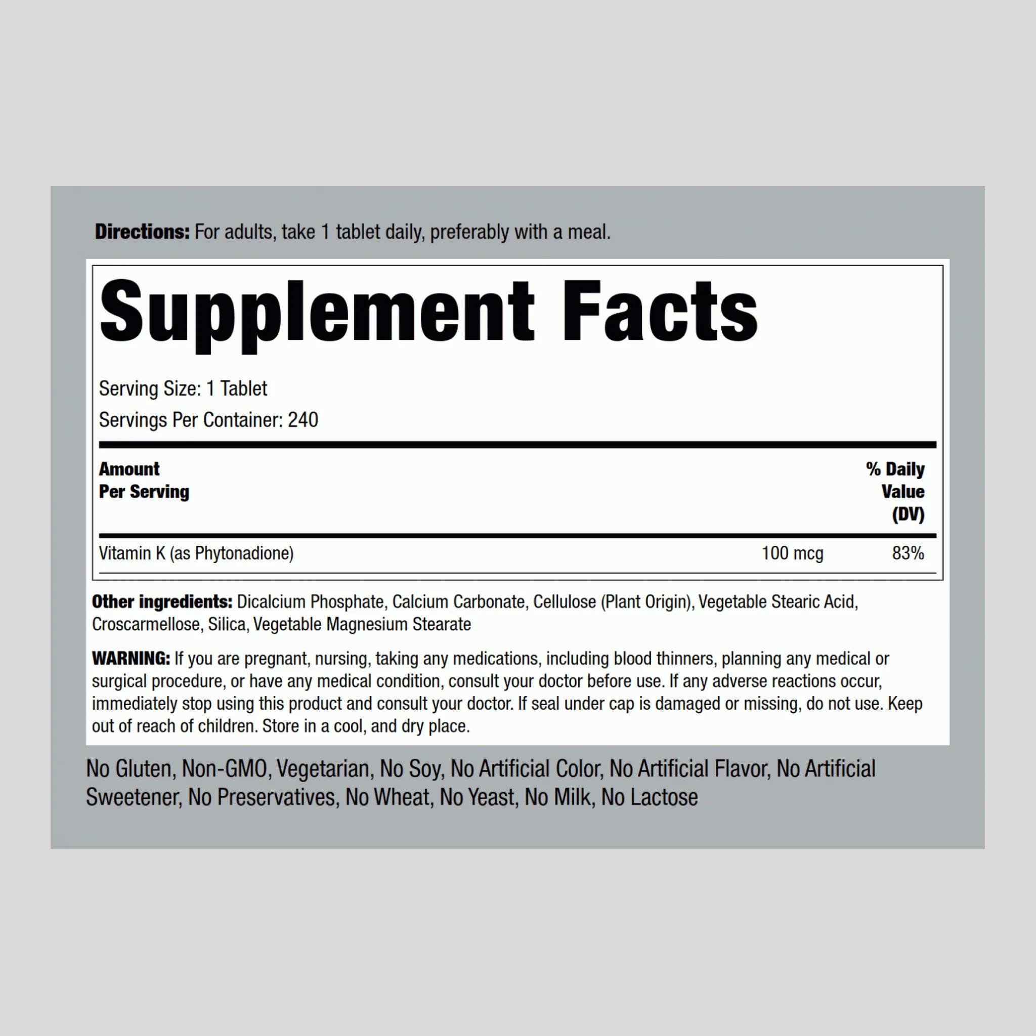 Vitamin K, 100 mcg, 240 Tablets, 2  Bottles - Image 2