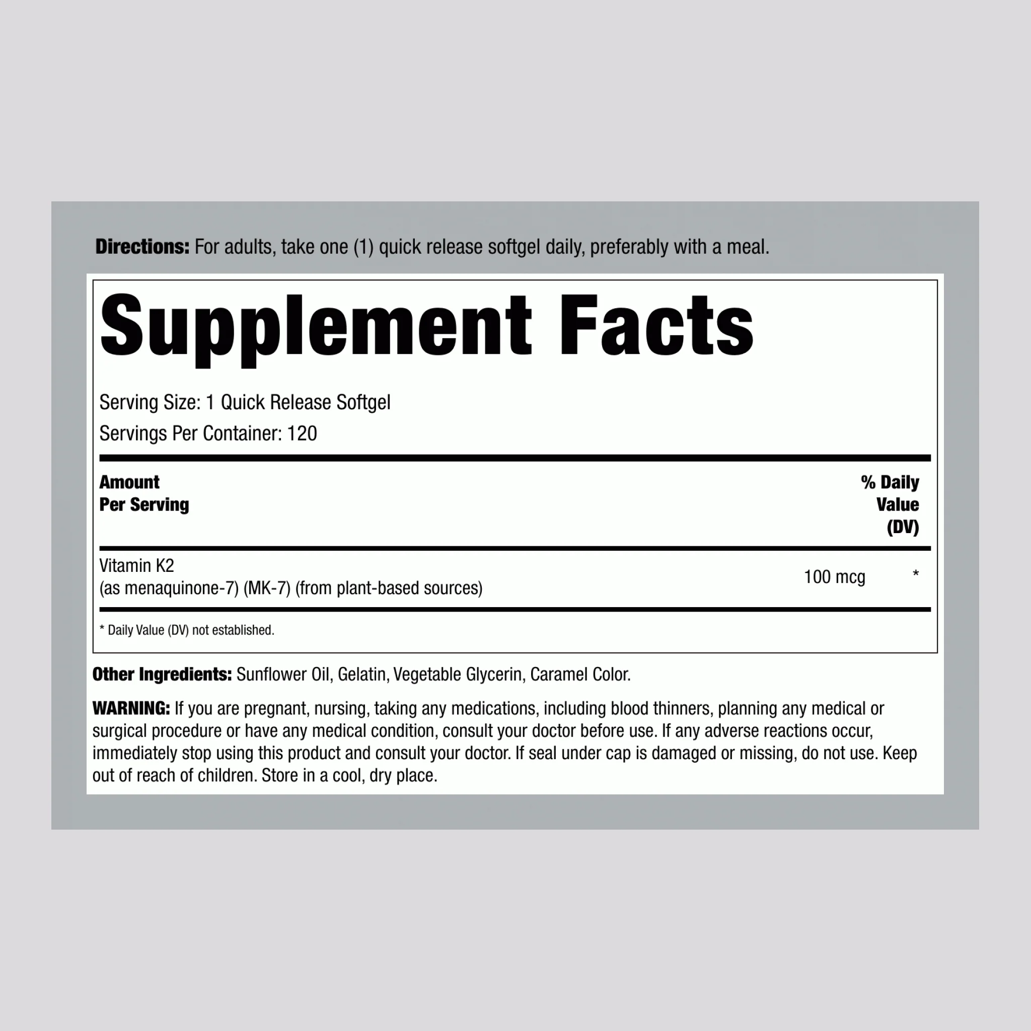 Vitamin K2 MK-7, 100 mcg, 120 Quick Release Softgels - Image 2