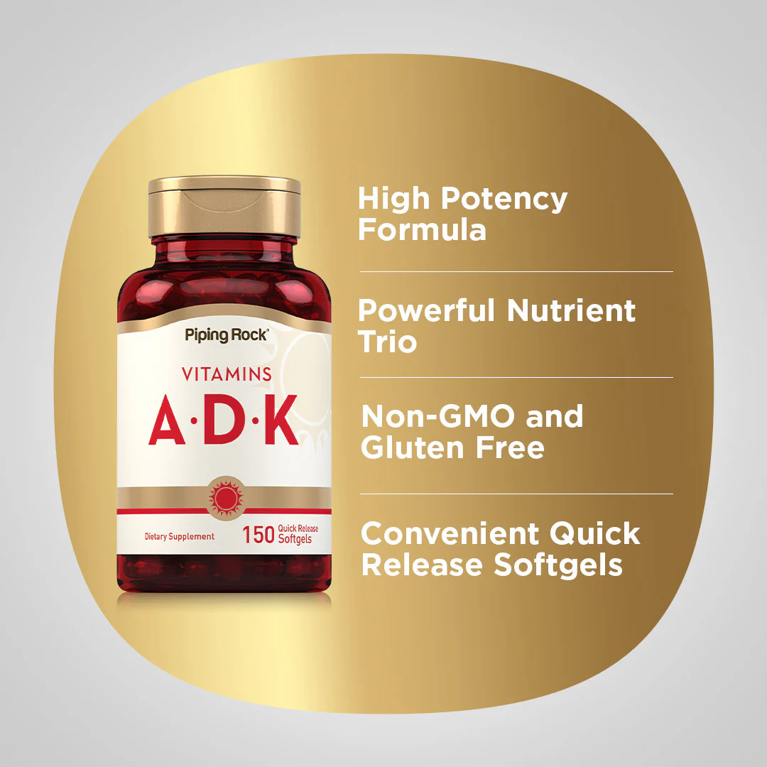Vitamins A (1500 mcg) D (5000 IU) & K (800 mcg), 150 Quick Release Softgels, 2  Bottles - Image 3