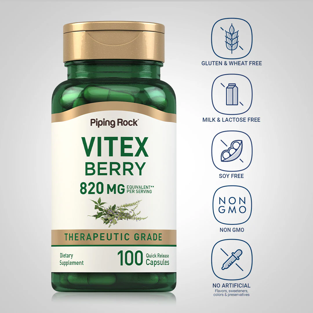 Vitex (Chasteberry Fruit), 820 mg (per serving), 100 Quick Release Capsules, 2  Bottles - Image 5
