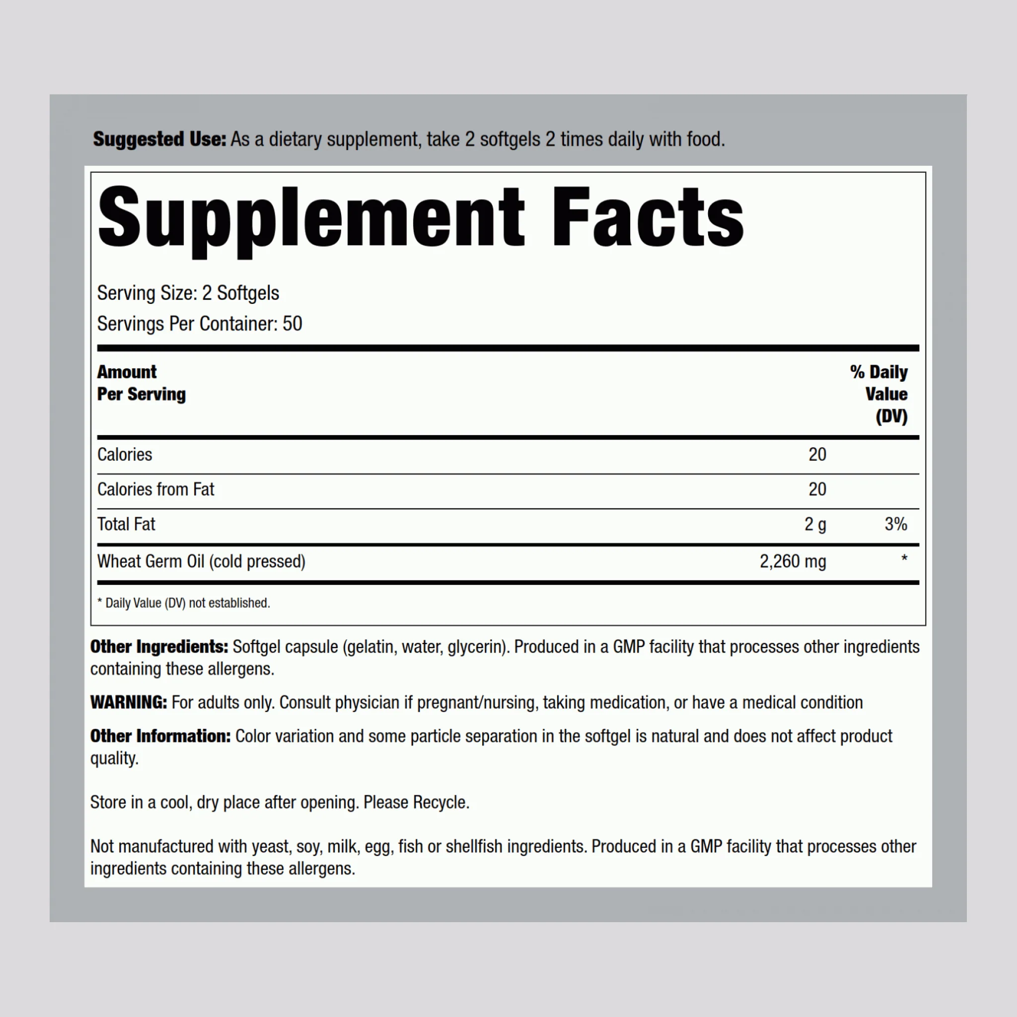 Wheat Germ Oil, 1130 mg, 100 Softgels - Image 2