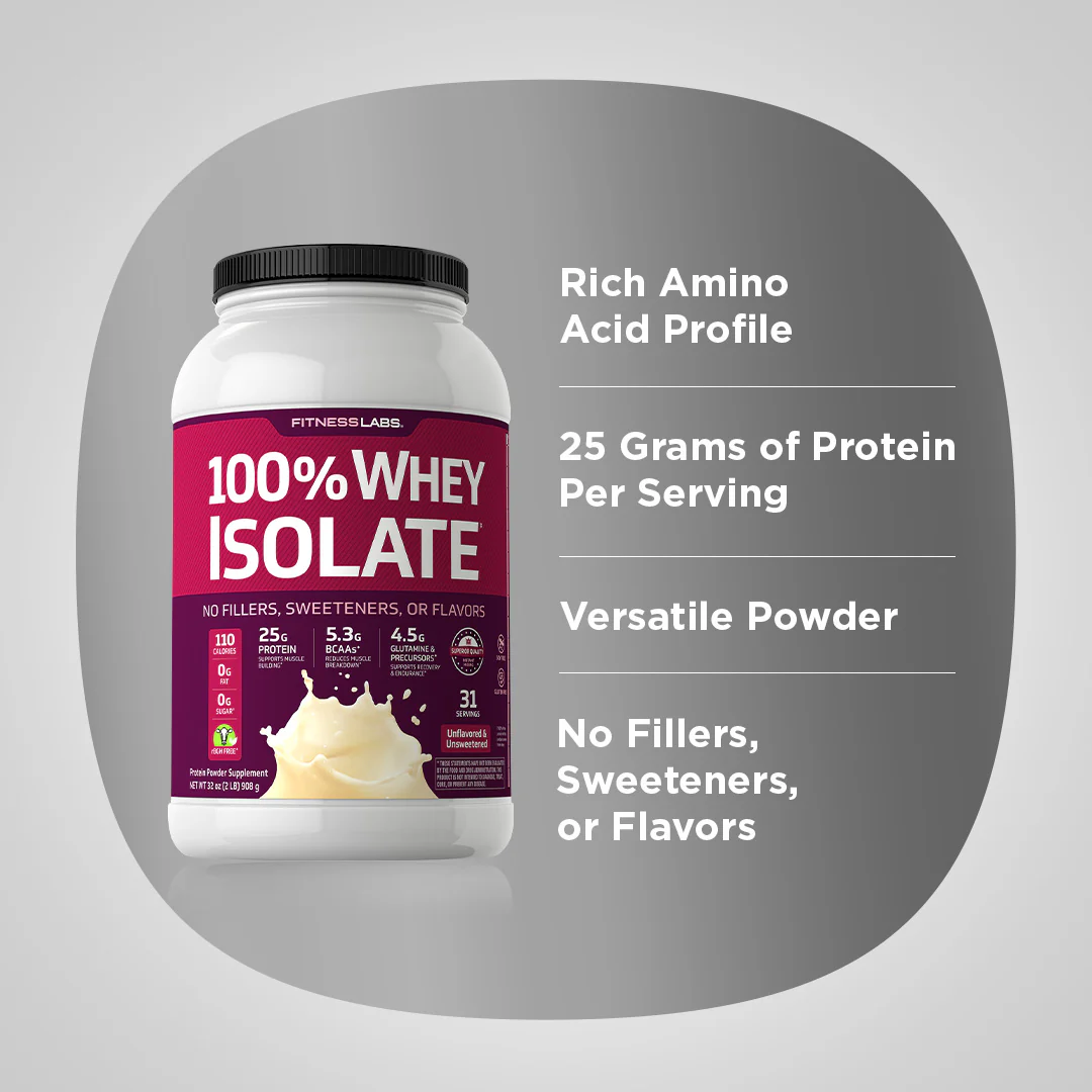 Whey Protein Isolate  (Unflavored & Unsweetened), 2 lb (908 g) Bottle - Image 3