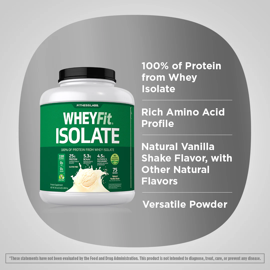 Whey Protein Isolate WheyFit (Natural Vanilla Breeze), 5 lb (2.268 kg) Bottle - Image 3