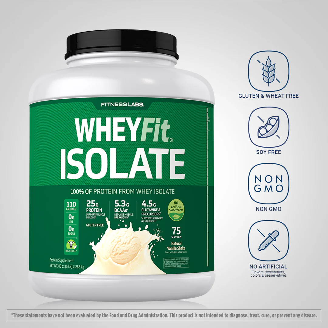 Whey Protein Isolate WheyFit (Natural Vanilla Breeze), 5 lb (2.268 kg) Bottle - Image 4