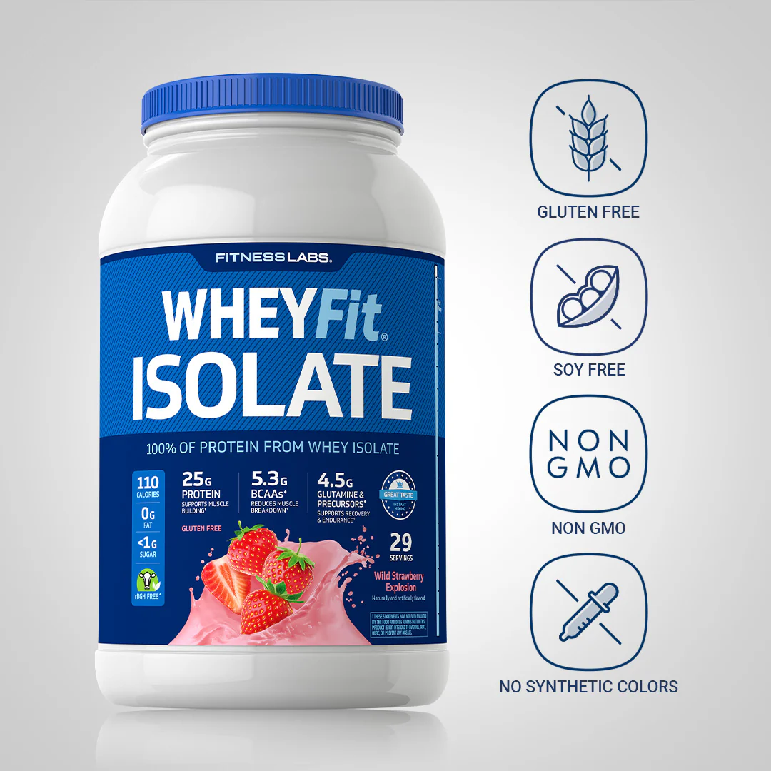 Whey Protein Isolate WheyFit (Wild Strawberry Explosion), 2 lb (908 g) Bottle - Image 4