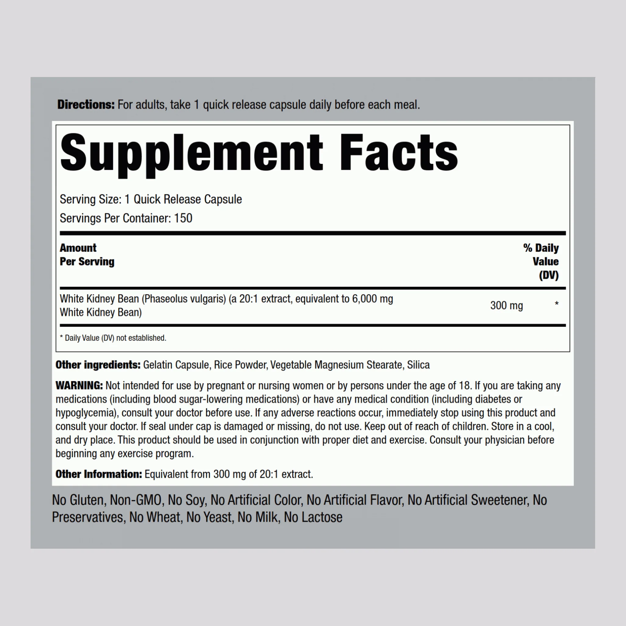White Kidney Bean, 6000 mg, 150 Quick Release Capsules - Image 2