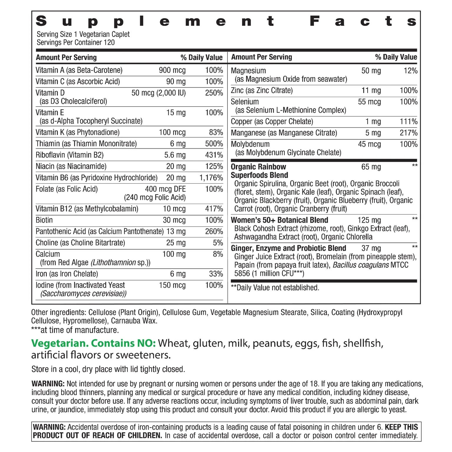 Women's One 50+ plus Real Food Nutrients, 120 Vegetarian Caplets - Image 3