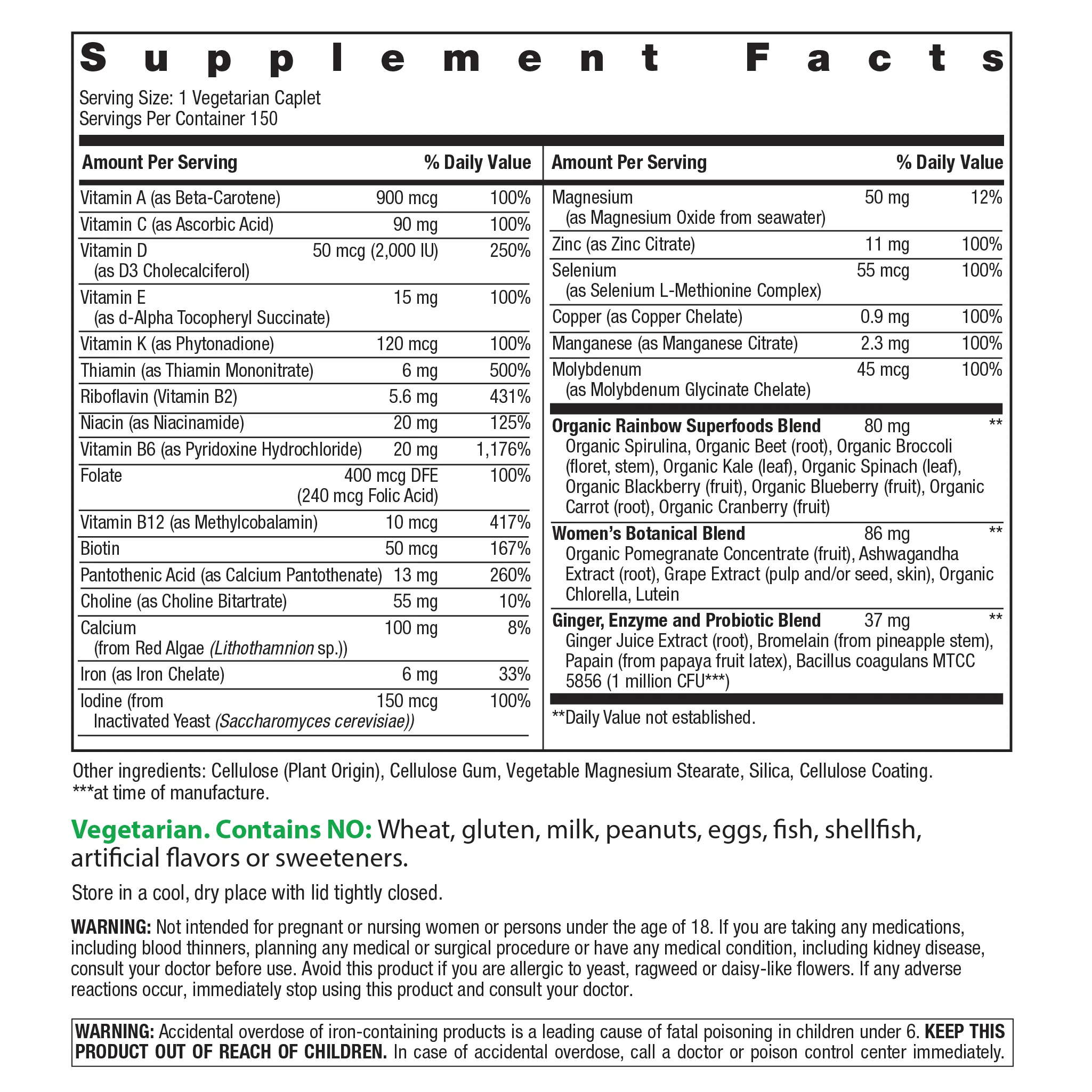 Women's One + Real Food Nutrients, 150 Vegetarian Caplets - Image 3