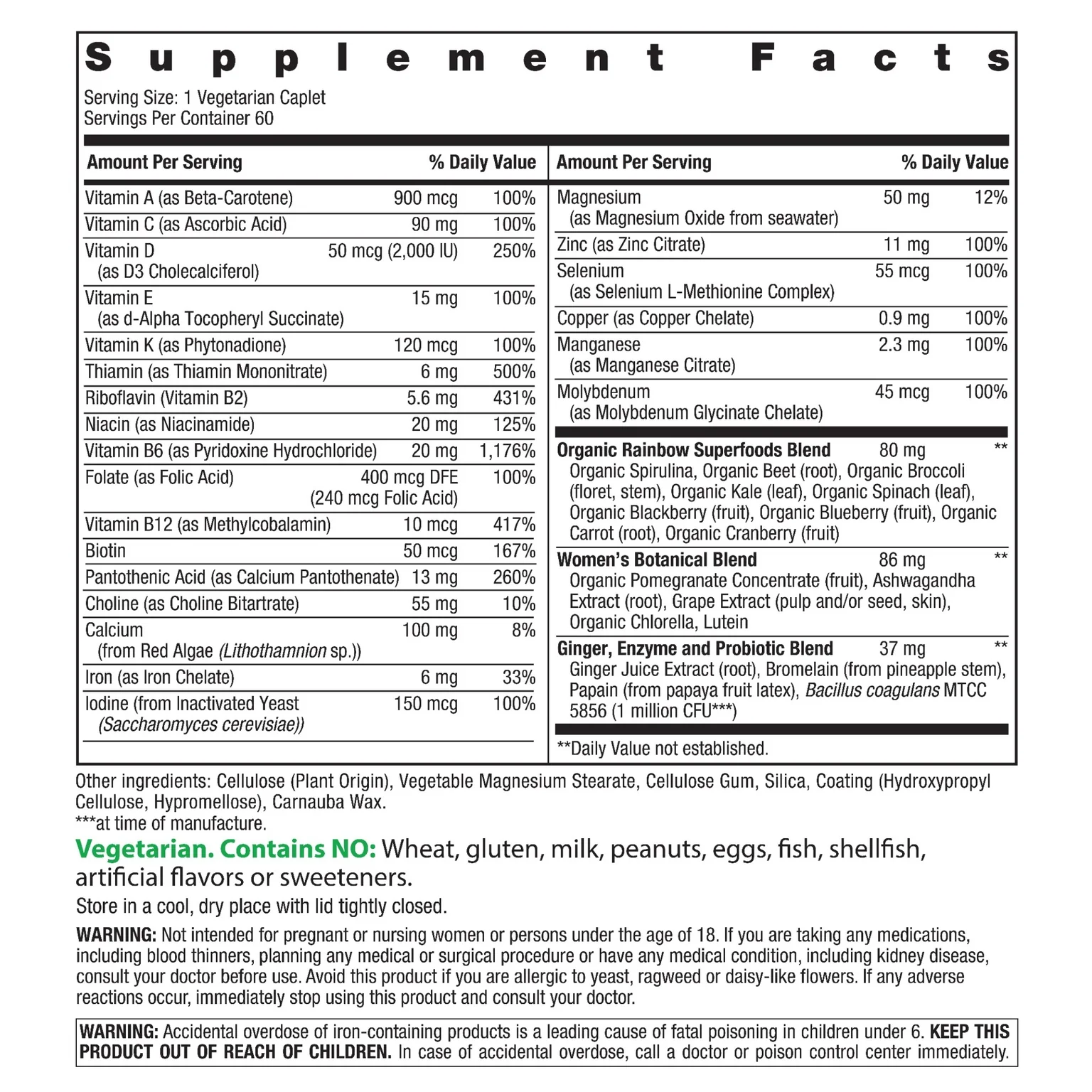 Women's One + Real Food Nutrients, 60 Vegetarian Caplets - Image 3