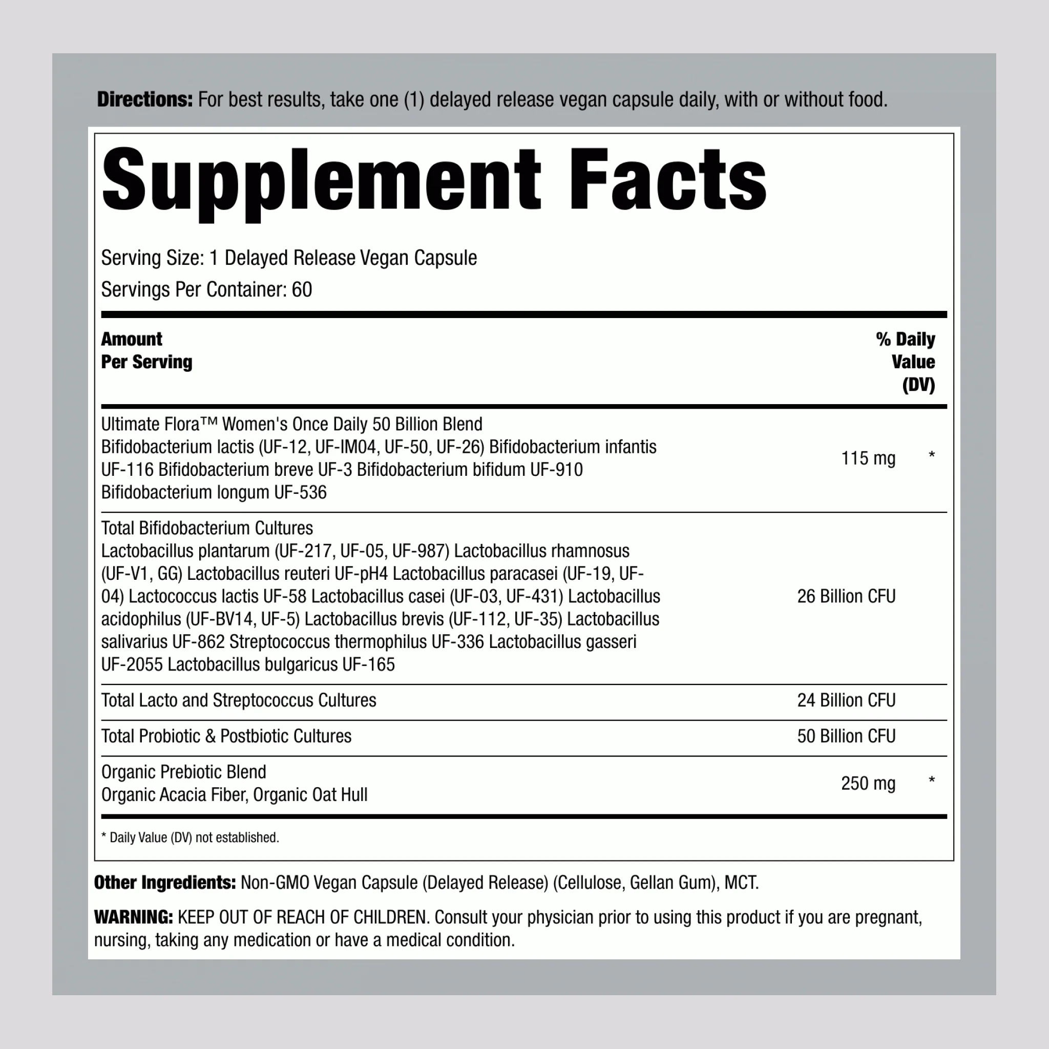 Women's Prebiotic & Probiotic, 50 Billion CFU, 60 Delayed Release Vegan Caps - Image 2