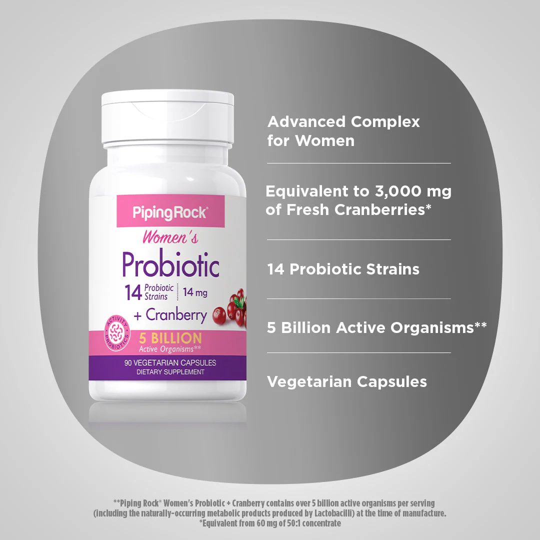 Women’s Probiotic 14 Strains 5 Billion Organisms plus Cranberry, 90 Vegetarian Capsules, 2  Bottles - Image 4