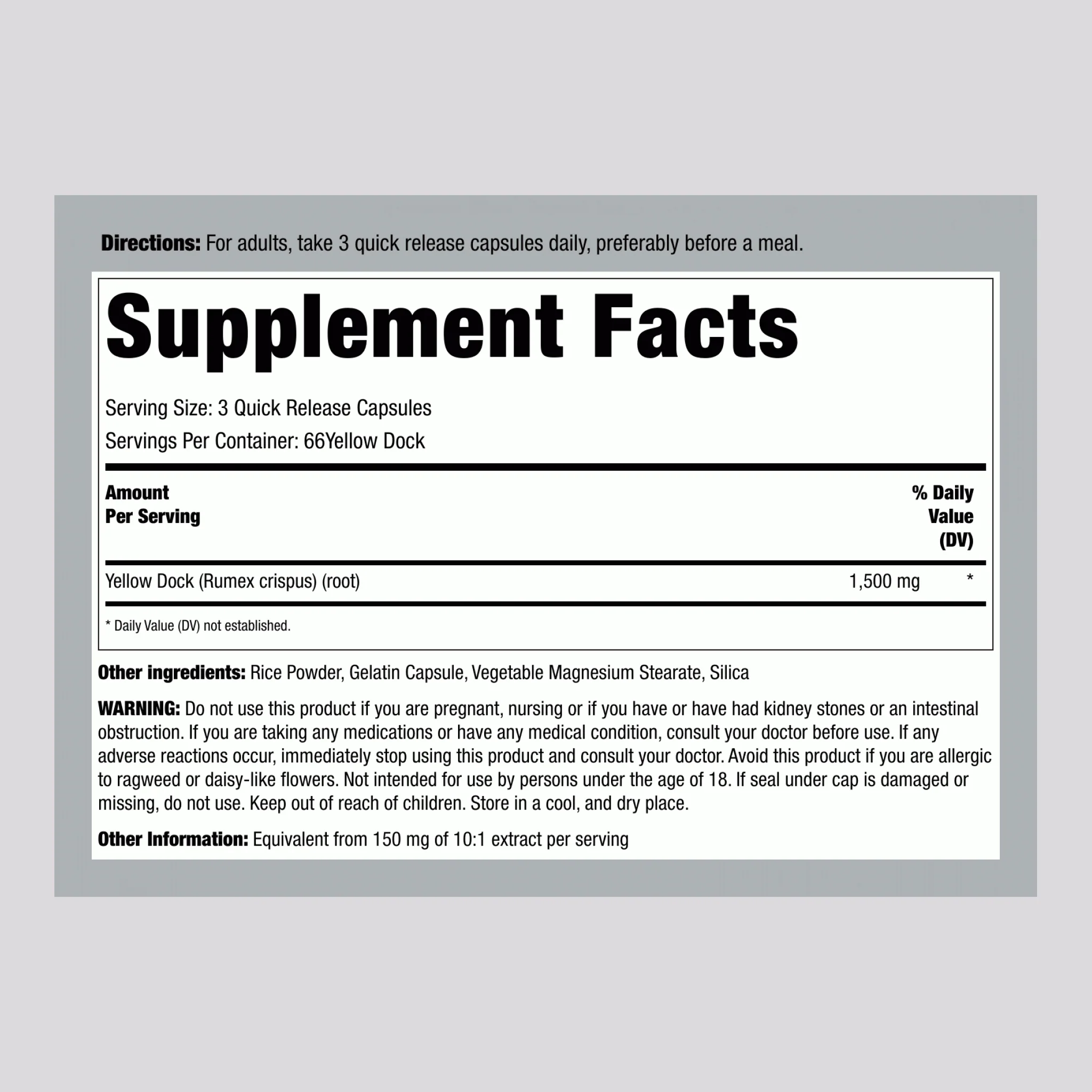 Yellow Dock Root, 1500 mg (per serving), 200 Quick Release Capsules - Image 2