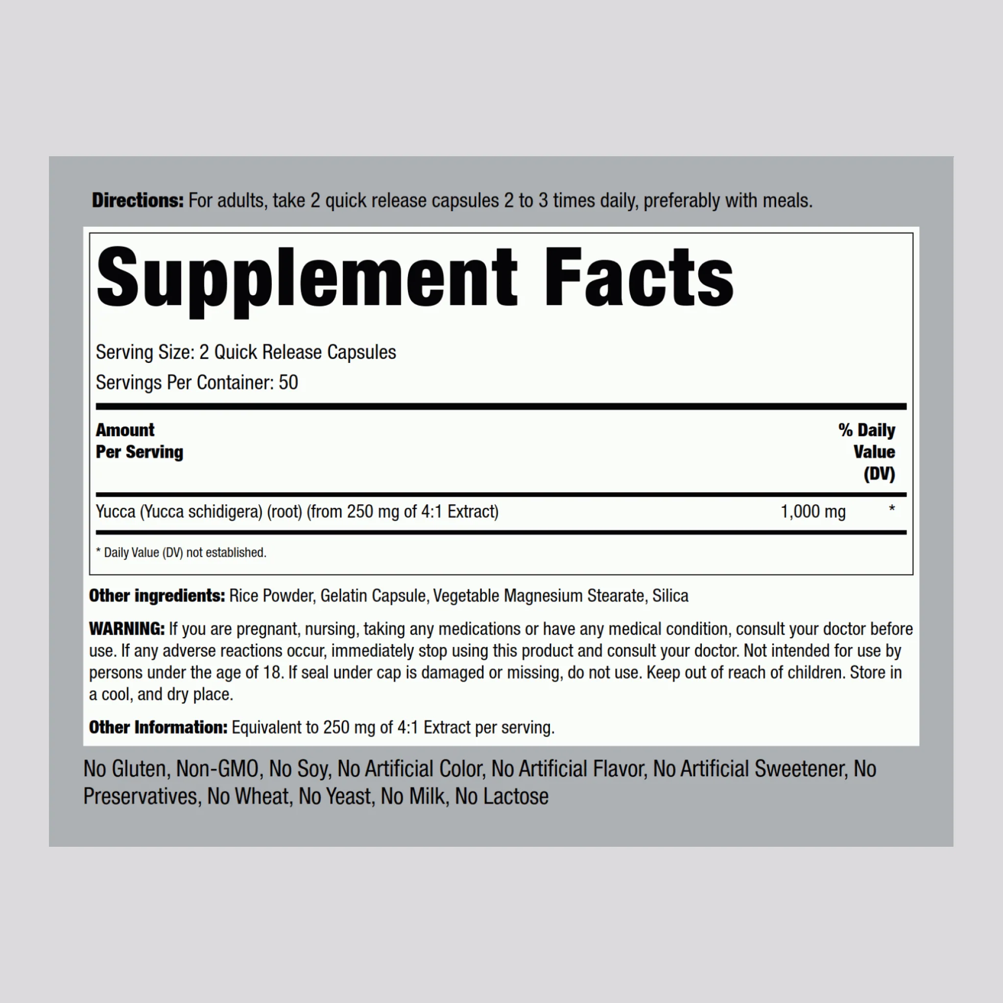 Yucca Root, 1000 mg (per serving), 100 Quick Release Capsules - Image 2