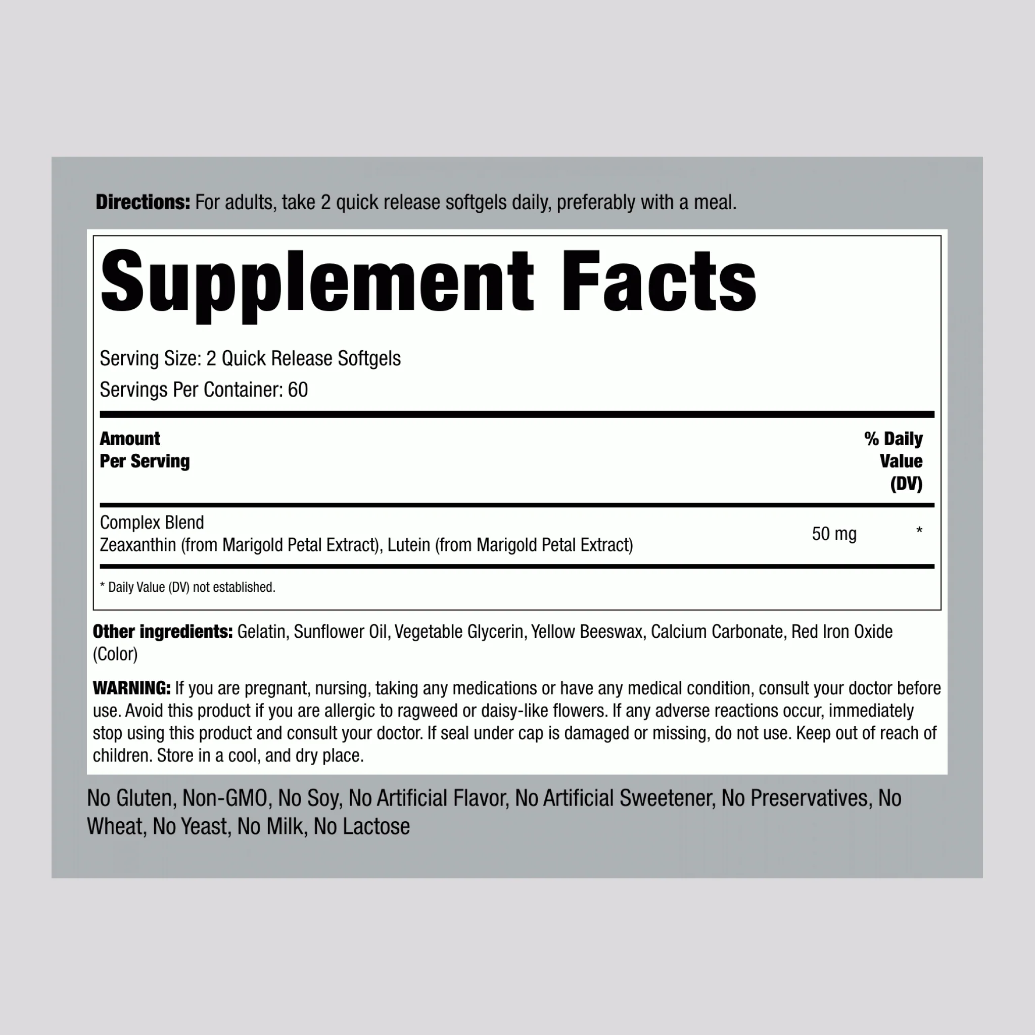 Zeaxanthin with Lutein Complex, 50 mg (per serving), 120 Quick Release Softgels - Image 2