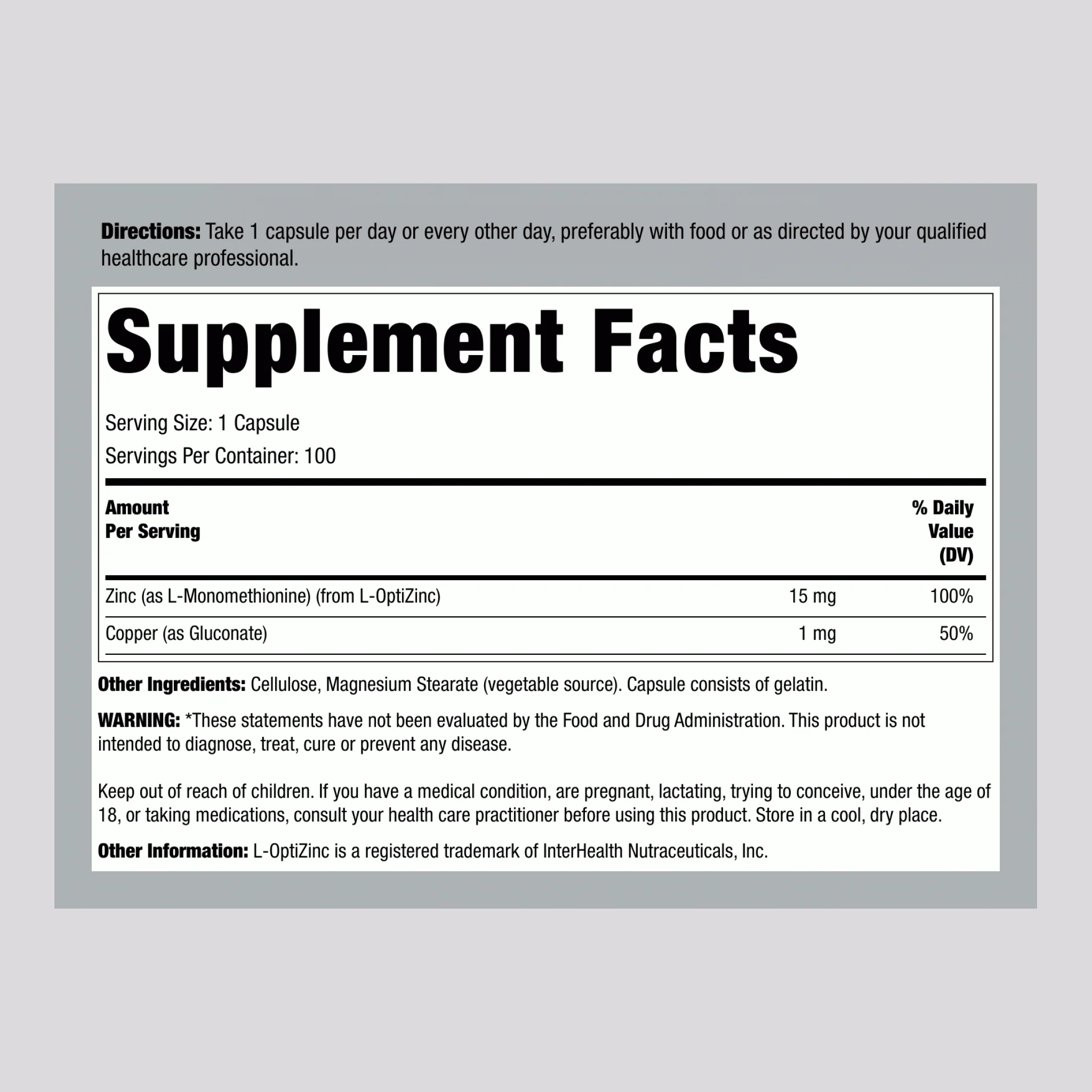 Zinc Balance (L-OptiZinc), 15 mg, 100 Capsules - Image 2