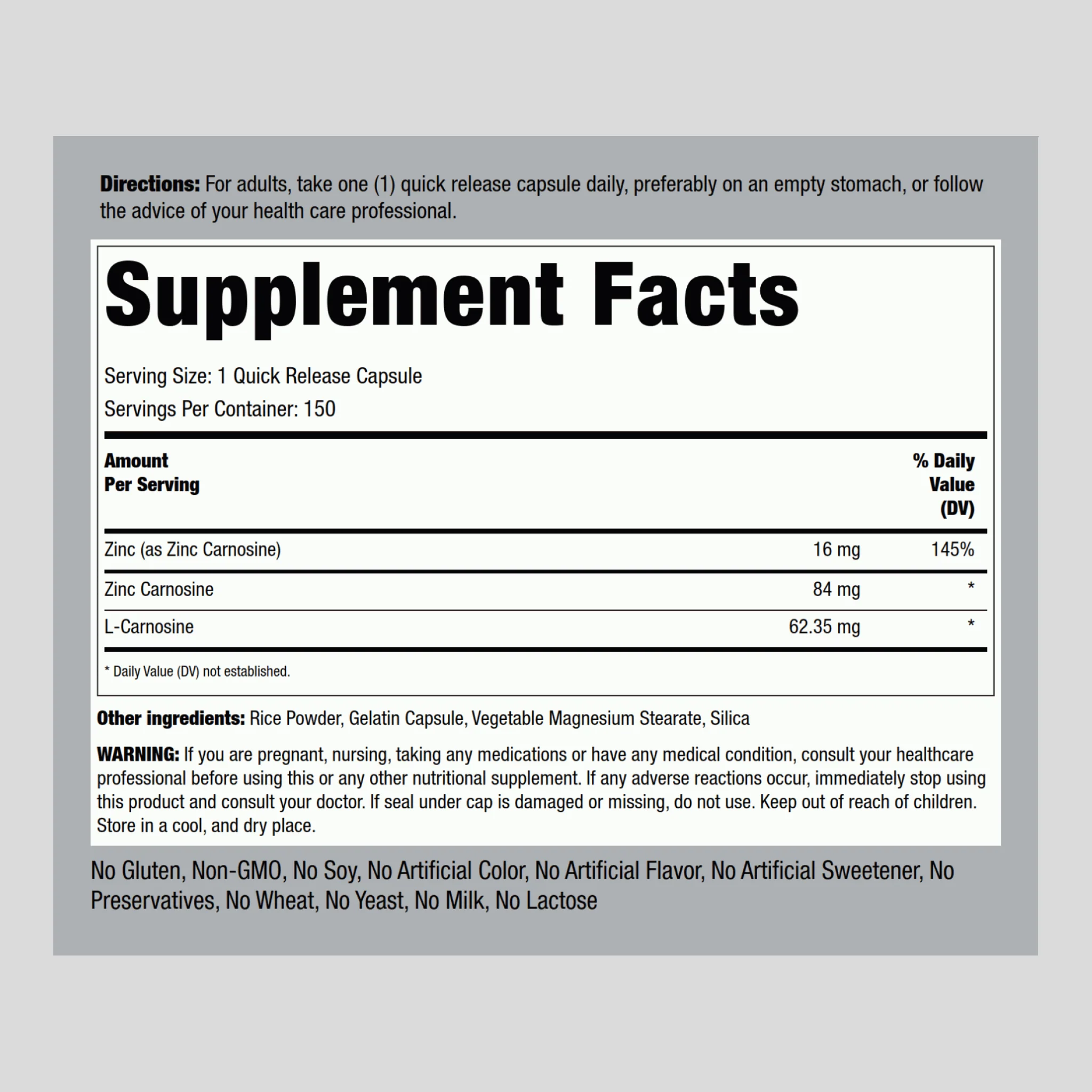 Zinc Carnosine, 84 mg, 150 Quick Release Capsules, 2  Bottles - Image 2