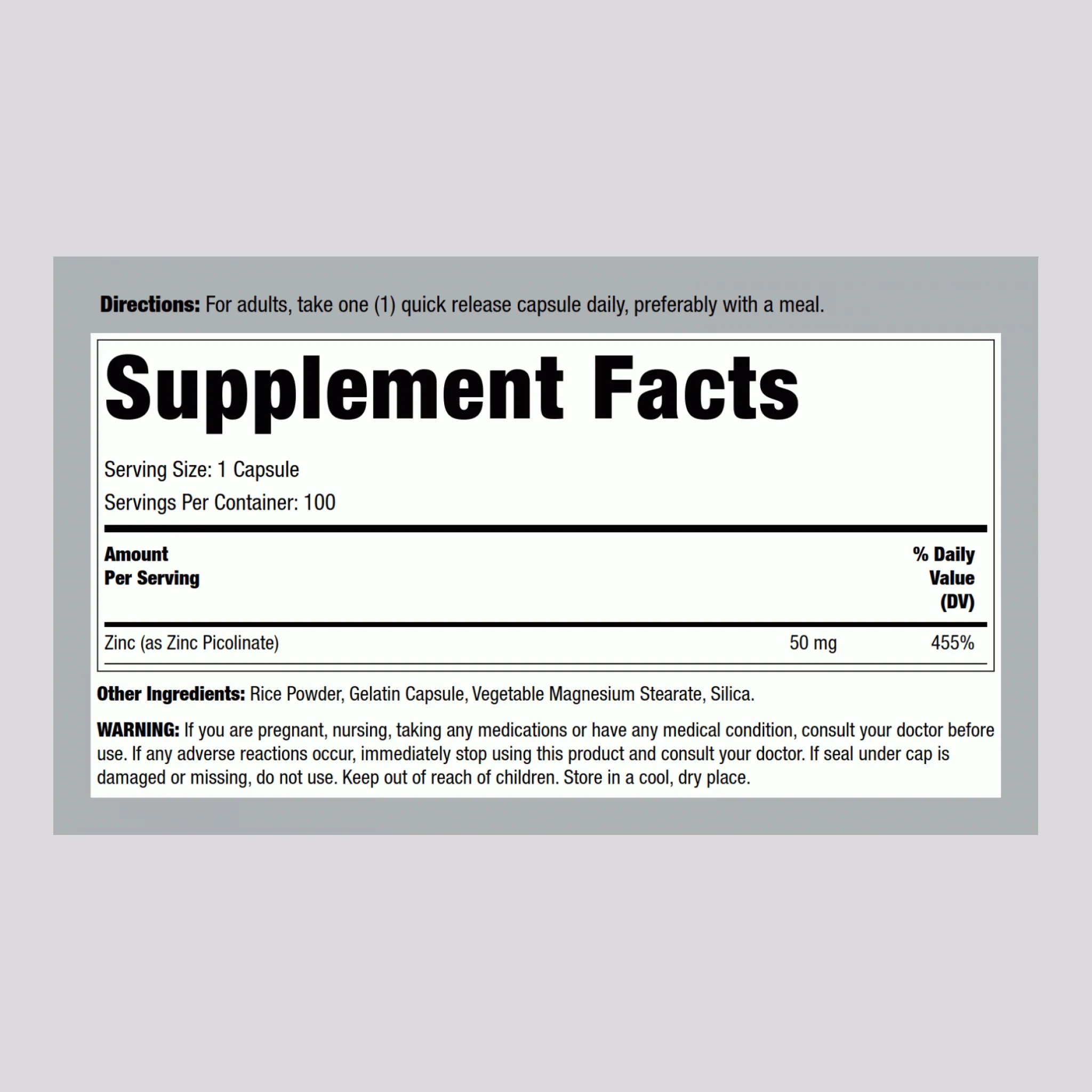 Zinc Picolinate, 50 mg, 100 Quick Release Capsules - Image 2